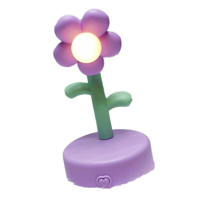 Table Lamp Cute Flower Night Light Portable Desk Lamp Decorative for Office Dorm Decor Purple - Image 2