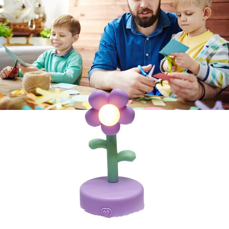 Table Lamp Cute Flower Night Light Portable Desk Lamp Decorative for Office Dorm Decor Purple - Image 6