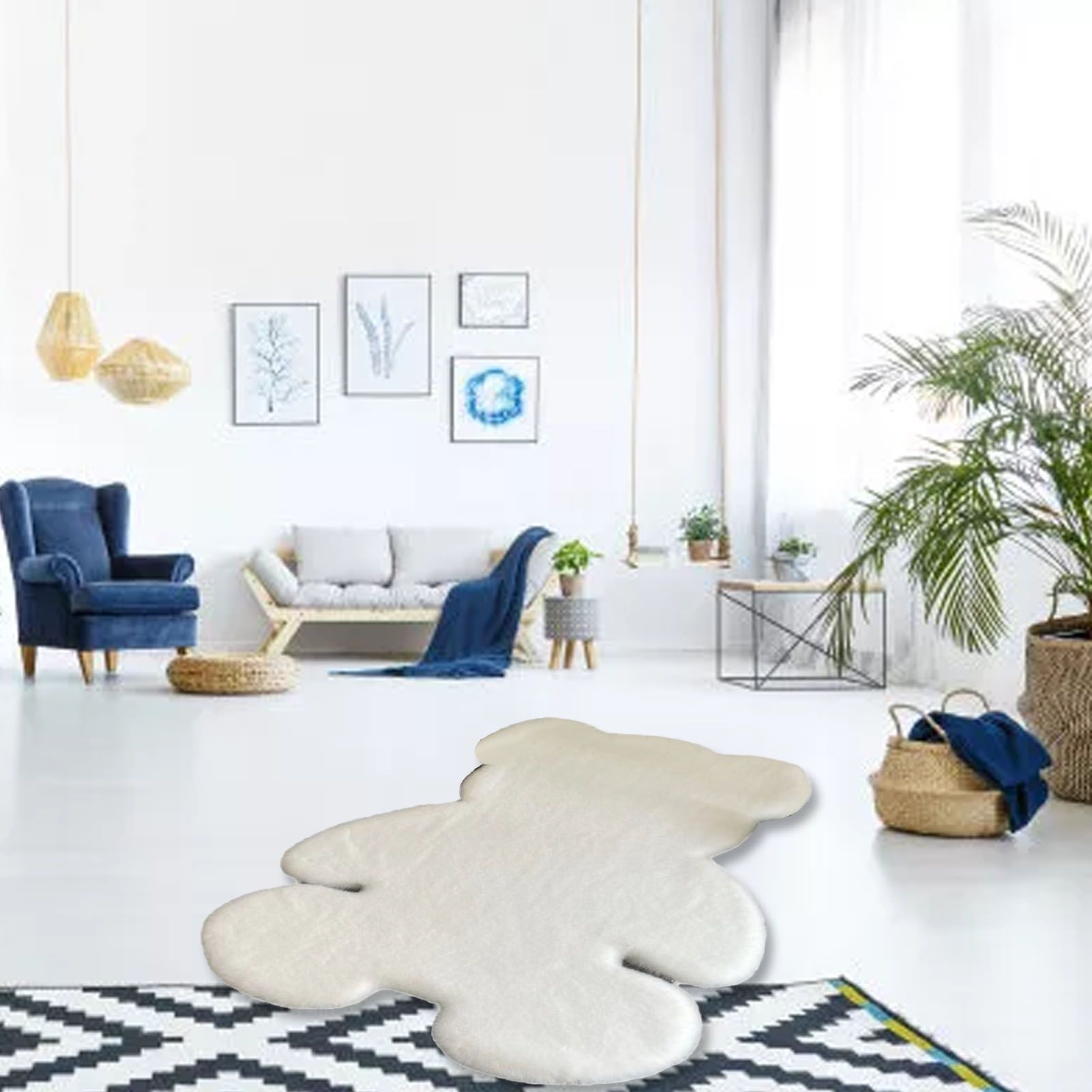 Cute Bedroom Rug Soft Bear Shaped Shaggy Floor Mat for Kids Teen Girls Room Floor Living Room White 45x60 - Image 5