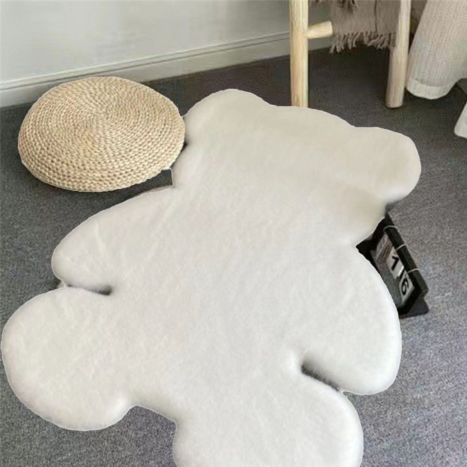 Cute Bedroom Rug Soft Bear Shaped Shaggy Floor Mat for Kids Teen Girls Room Floor Living Room White 45x60 - Image 6