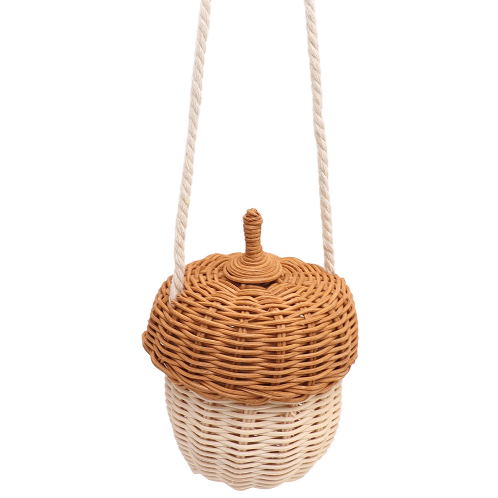Kids Rattan Storage Basket Hand Woven Decorative Acorn Shaped Basket Bag for Boys Girls Photography Props Small Shoulder Bag - Image 2