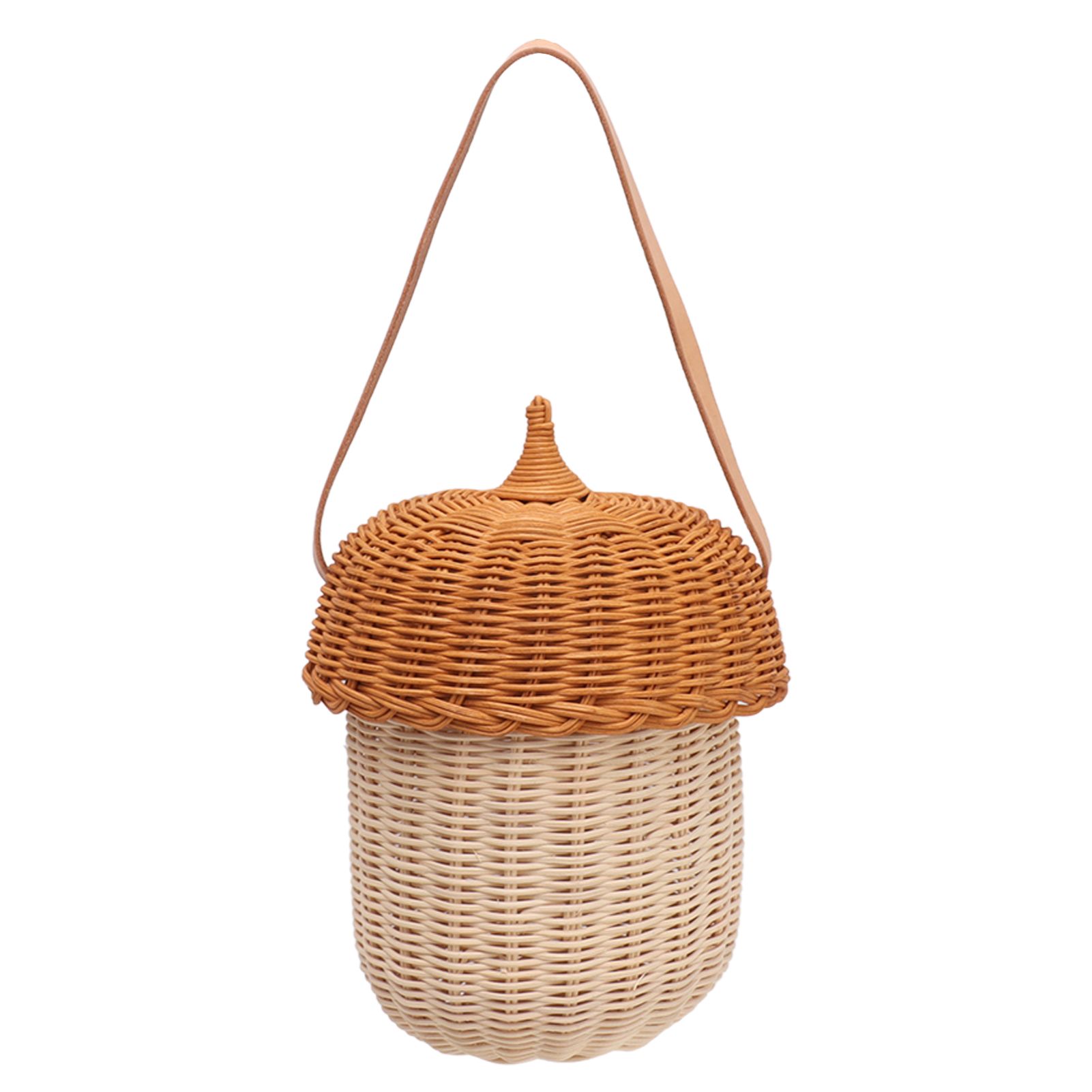 Kids Rattan Storage Basket Hand Woven Decorative Acorn Shaped Basket Bag for Boys Girls Photography Props Large Handbag - Image 1