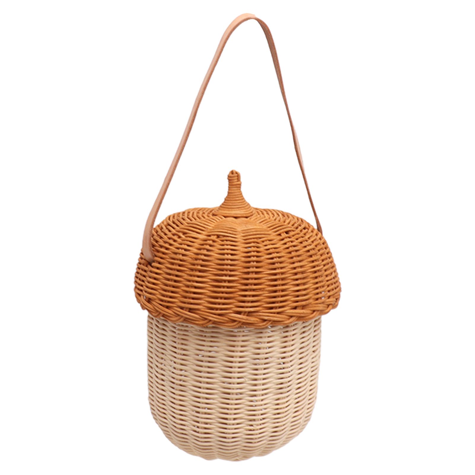 Kids Rattan Storage Basket Hand Woven Decorative Acorn Shaped Basket Bag for Boys Girls Photography Props Large Handbag - Image 3