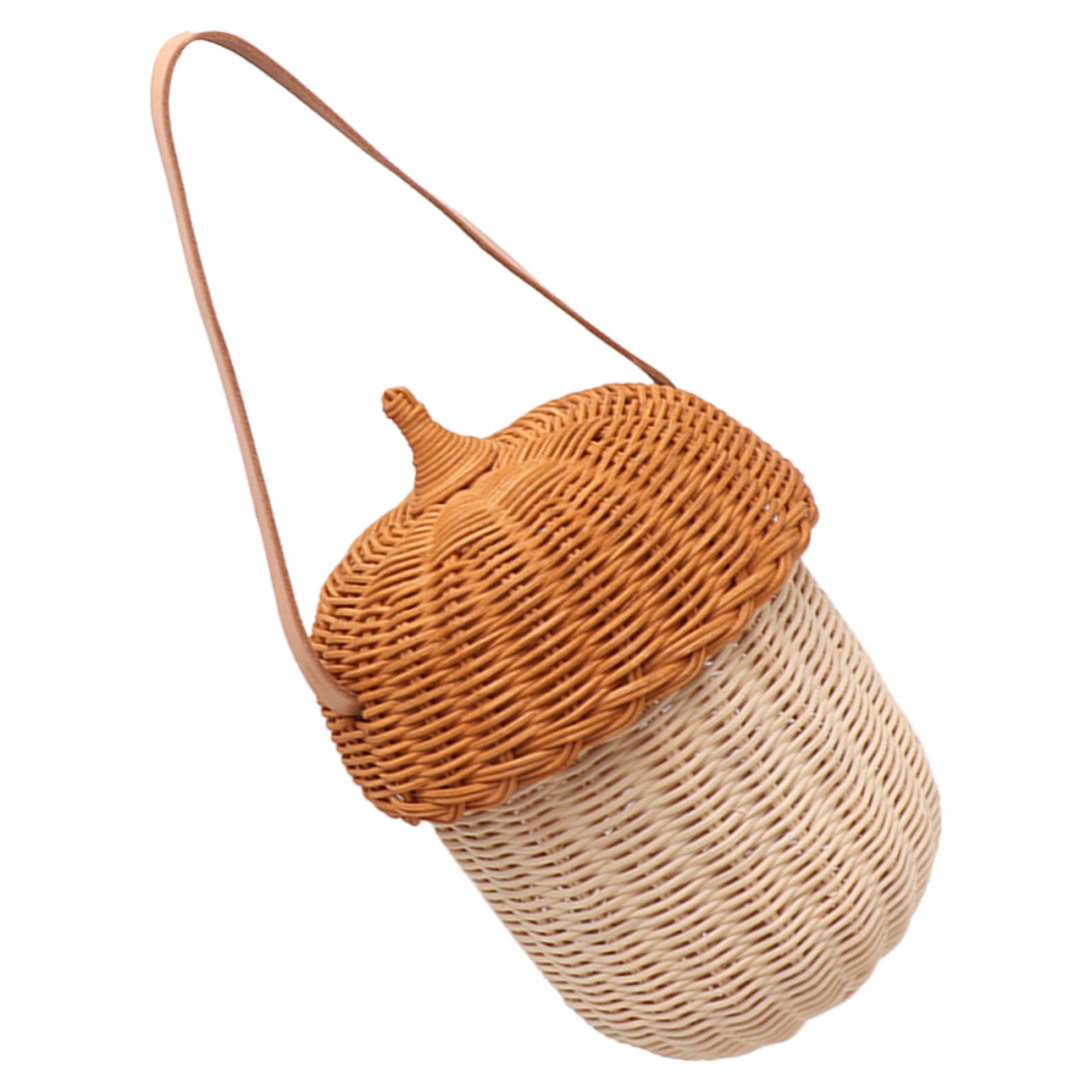 Kids Rattan Storage Basket Hand Woven Decorative Acorn Shaped Basket Bag for Boys Girls Photography Props Large Handbag - Image 6