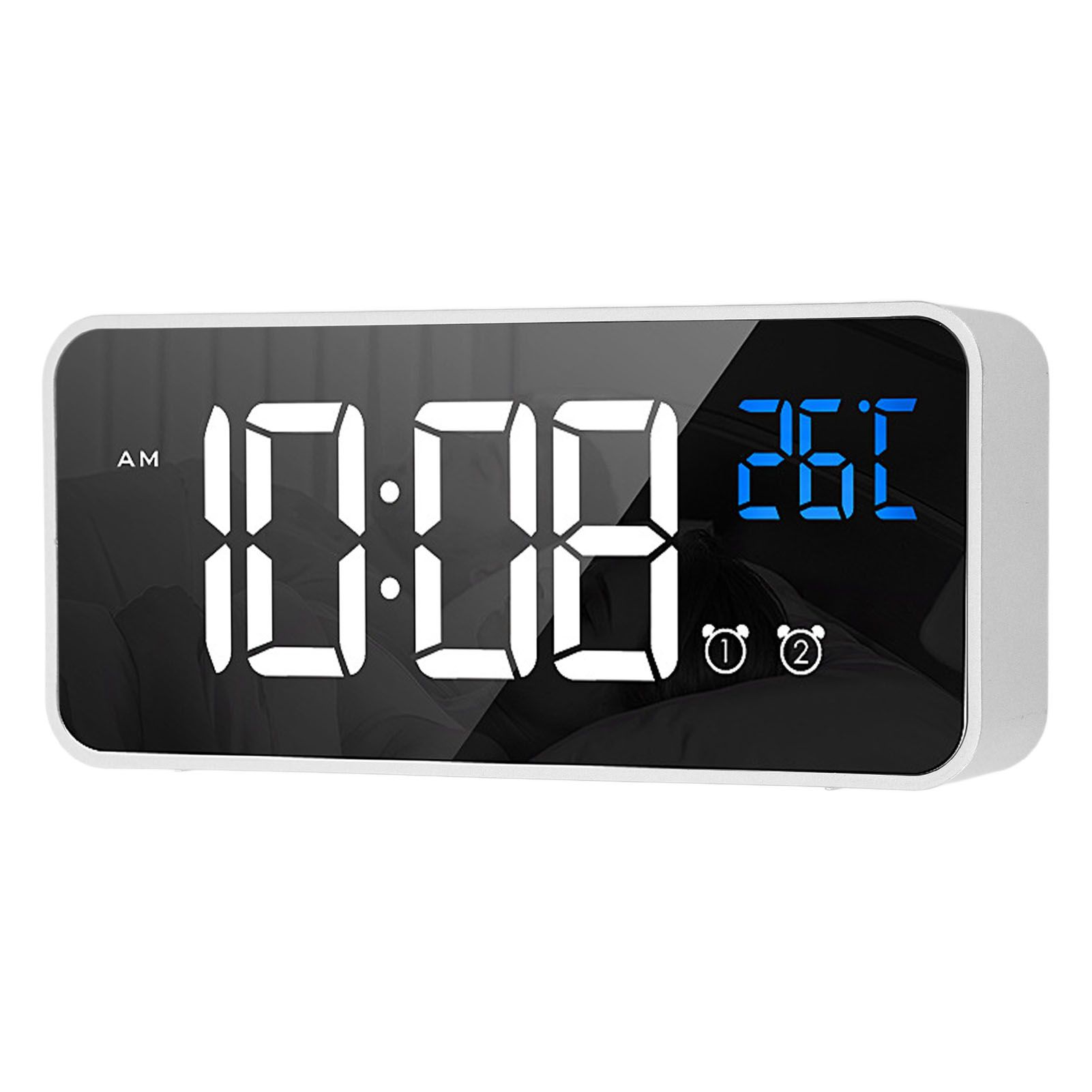Mirror LED Alarm Clock Two Sets of Alarm Rechargeable Voice Activated Digital Clock for Bedrooms Bedside Desk Silver - Image 5