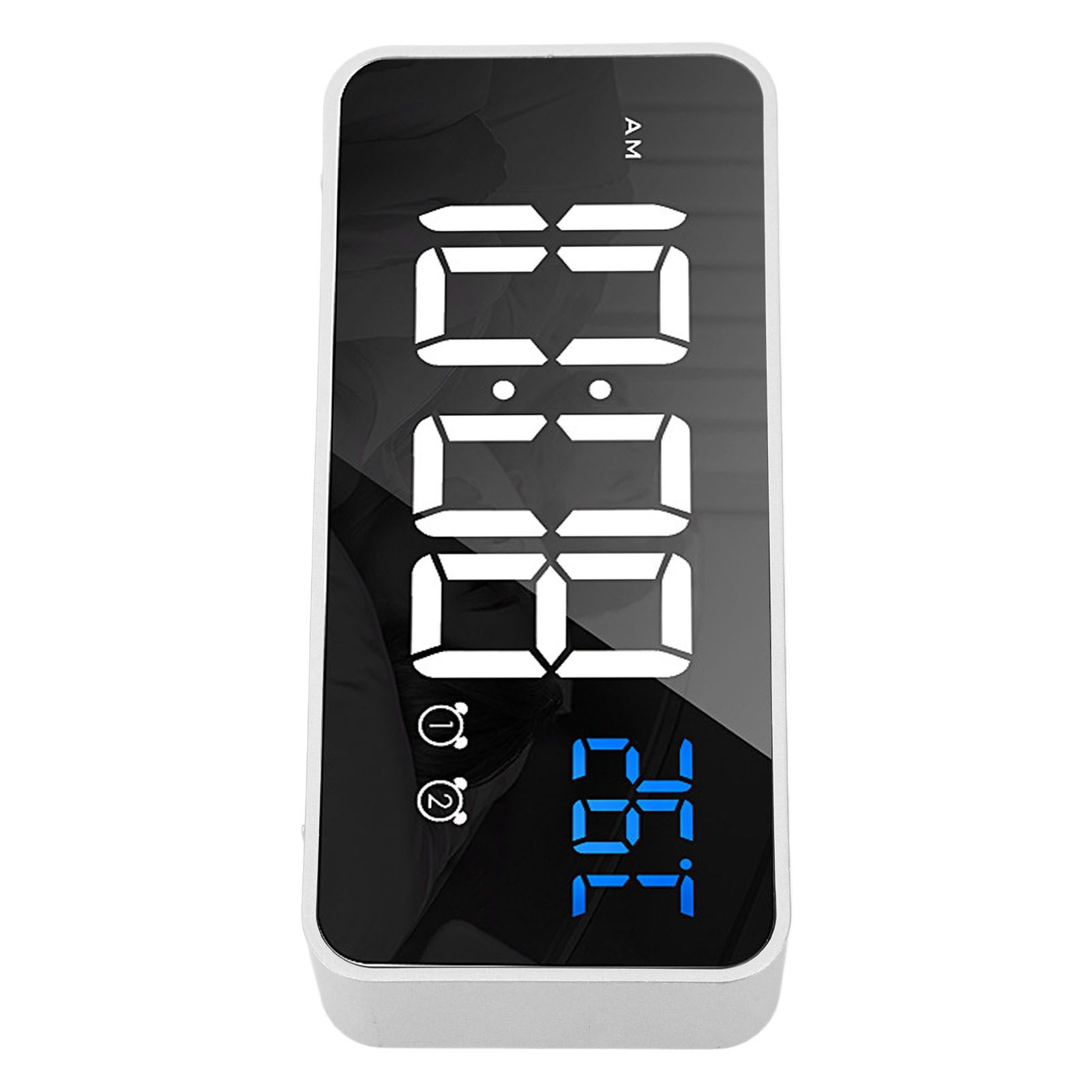 Mirror LED Alarm Clock Two Sets of Alarm Rechargeable Voice Activated Digital Clock for Bedrooms Bedside Desk Silver - Image 6
