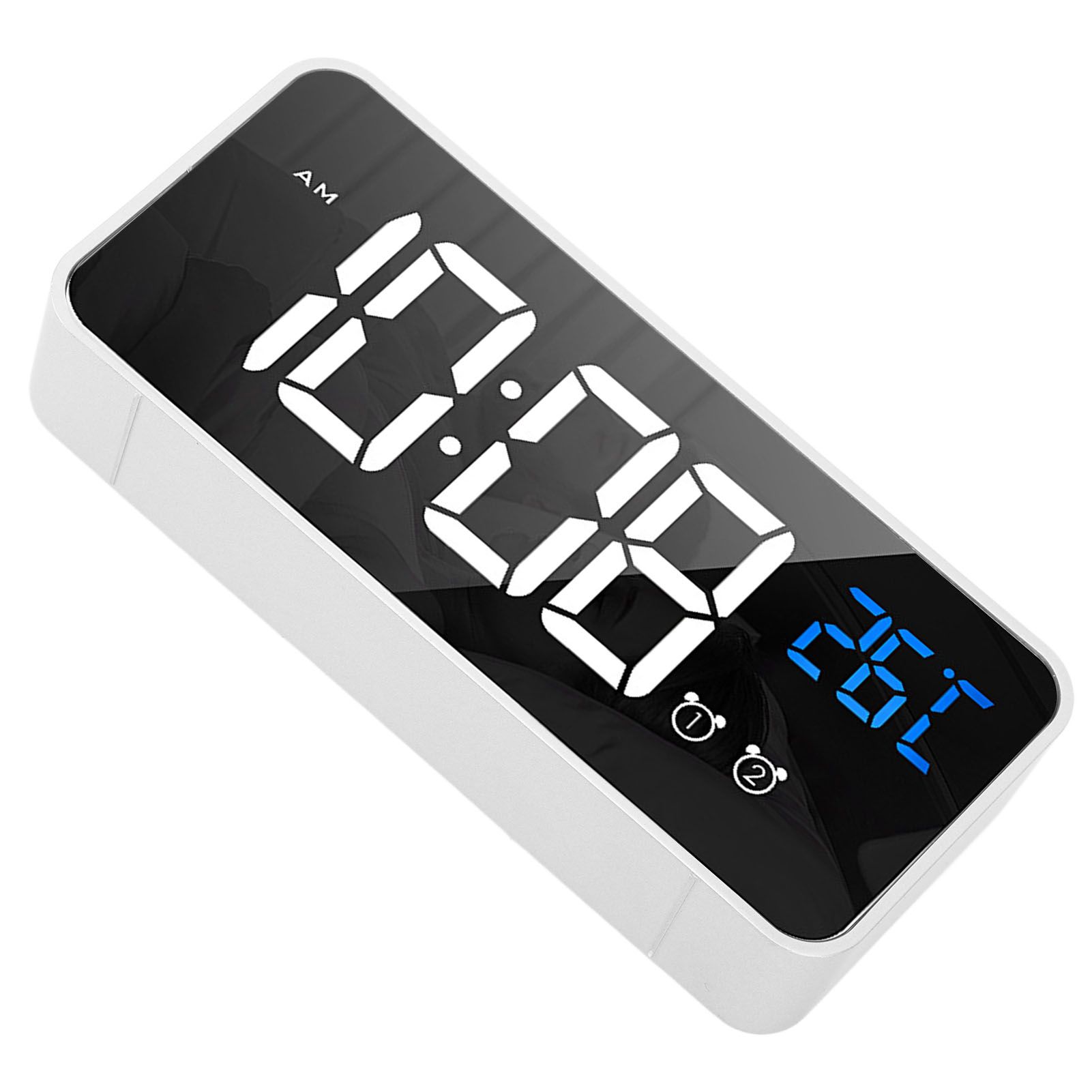 Mirror LED Alarm Clock Two Sets of Alarm Rechargeable Voice Activated Digital Clock for Bedrooms Bedside Desk Silver - Image 7