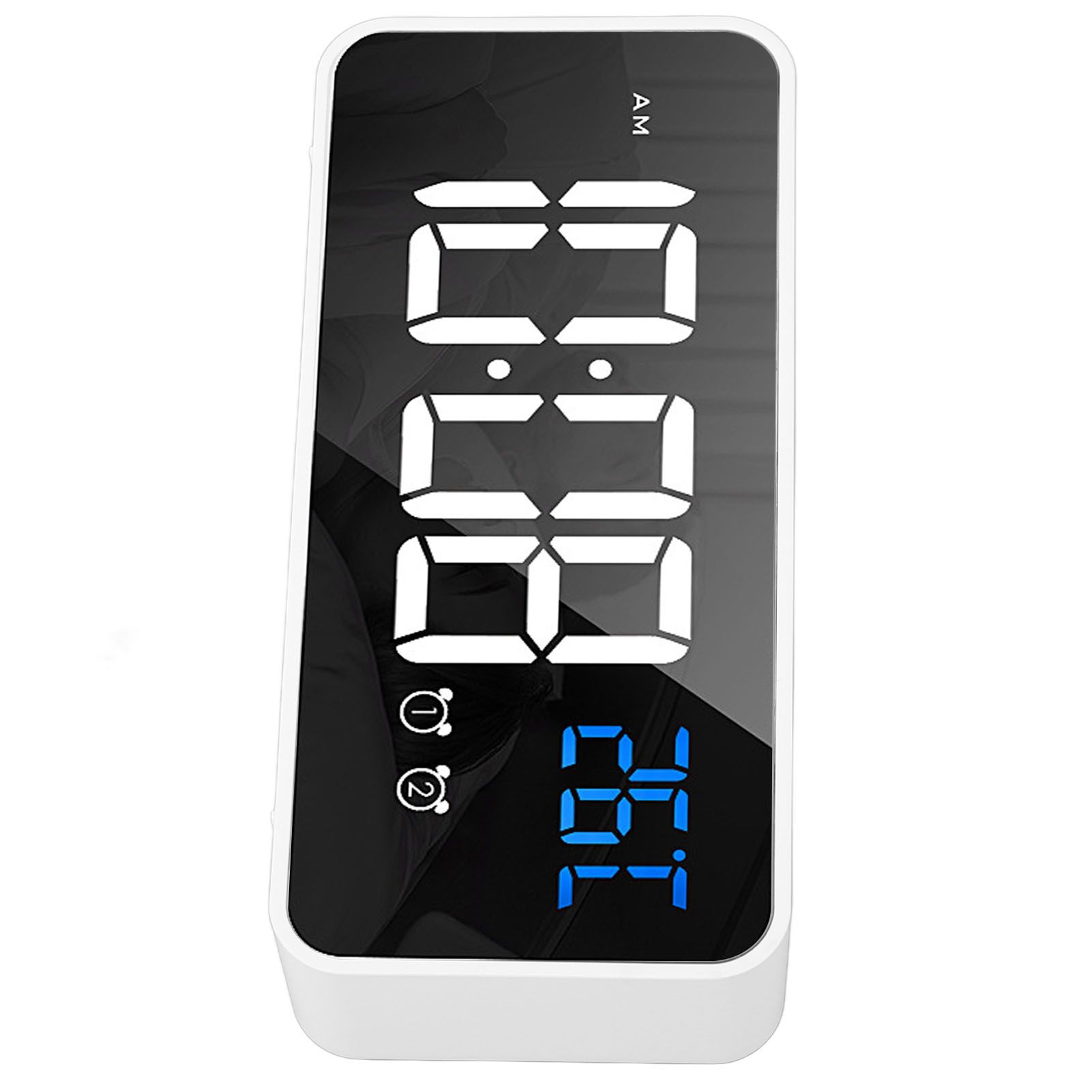 Mirror LED Alarm Clock Two Sets of Alarm Rechargeable Voice Activated Digital Clock for Bedrooms Bedside Desk White - Image 6