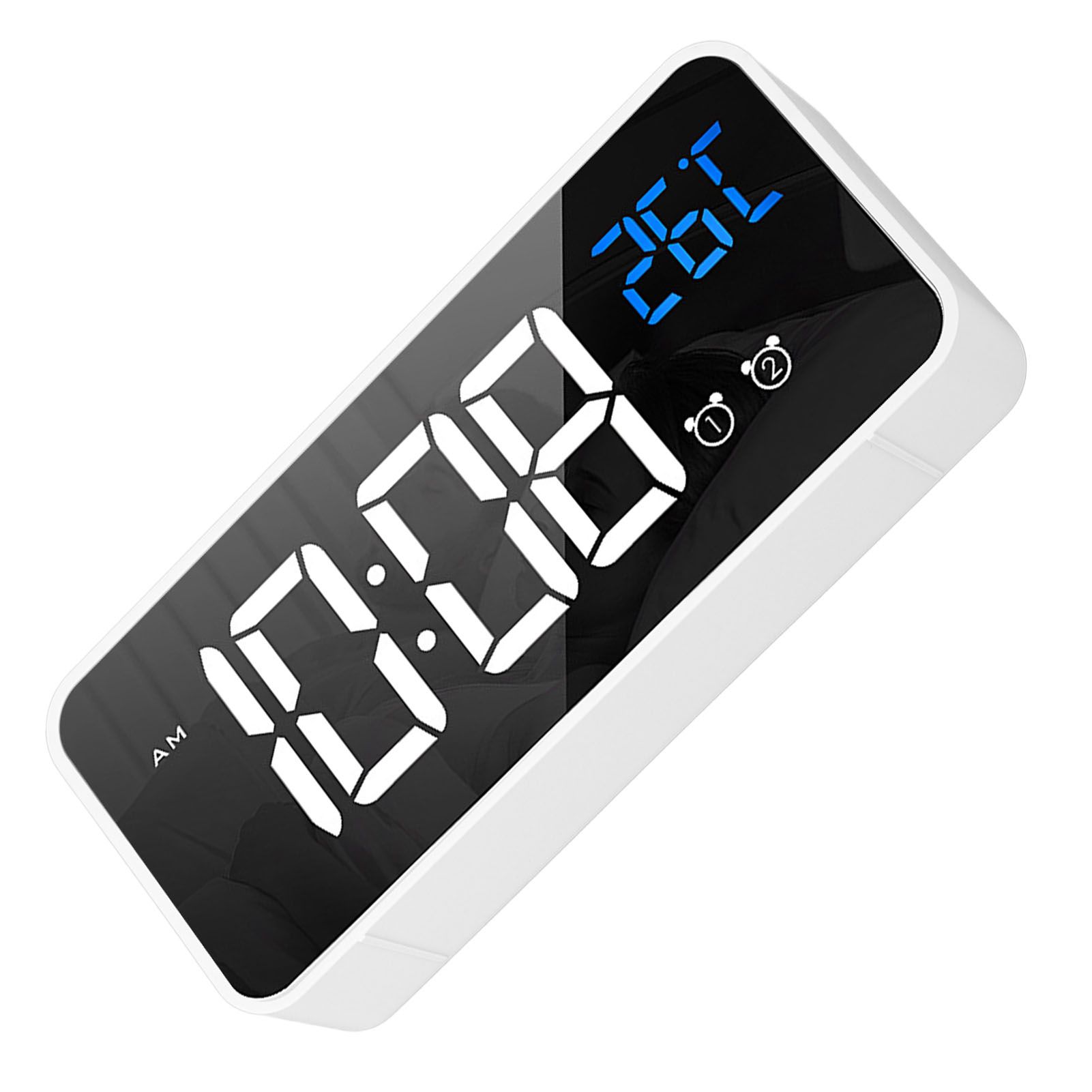Mirror LED Alarm Clock Two Sets of Alarm Rechargeable Voice Activated Digital Clock for Bedrooms Bedside Desk White - Image 7