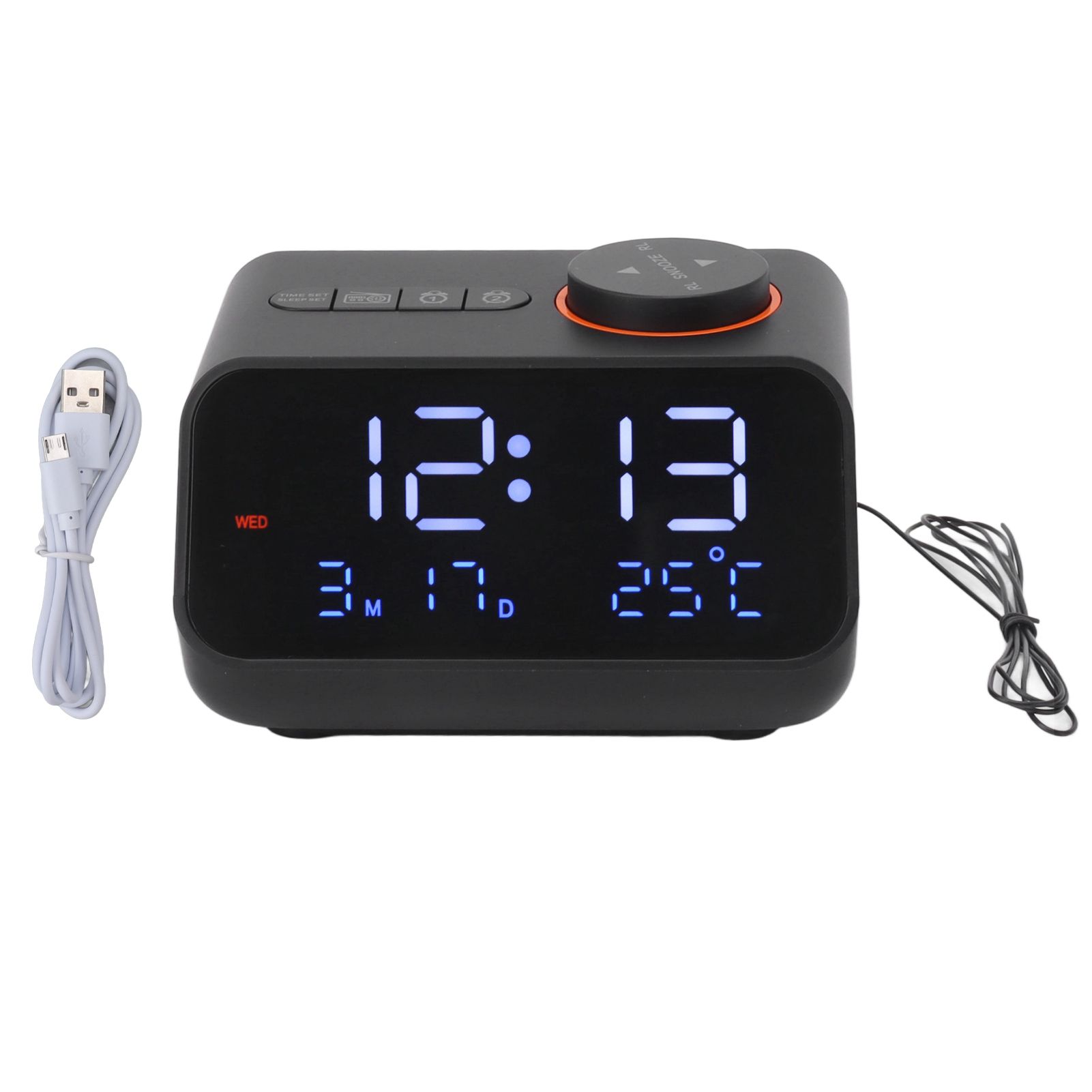 Alarm Clock Radio LED Digital Alarm Clock with FM Radio Music Temperature Humidity Display for Home Bedroom Desk Office Black - Image 1
