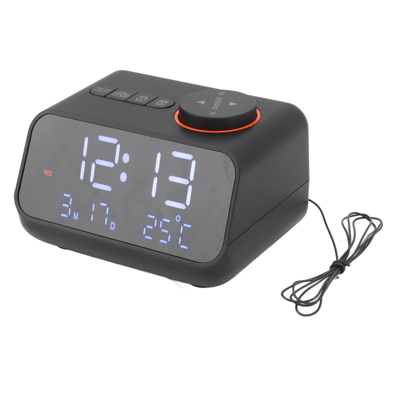 Alarm Clock Radio LED Digital Alarm Clock with FM Radio Music Temperature Humidity Display for Home Bedroom Desk Office Black - Image 3