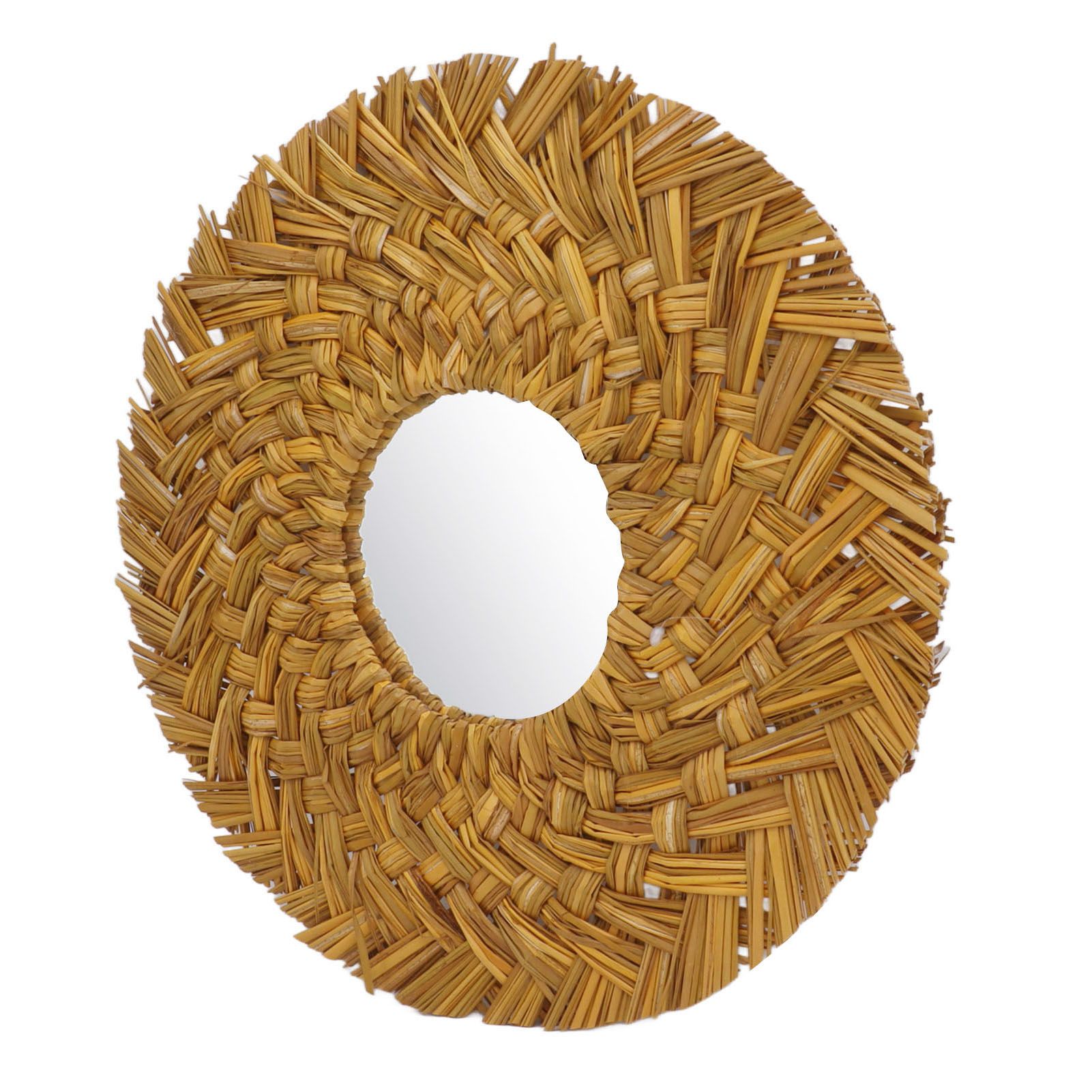 Straw Weaving Wall Mirror Retro Beautiful Woven Wall Hanging Mirror for Dorm Room Decoration Gold - Image 2