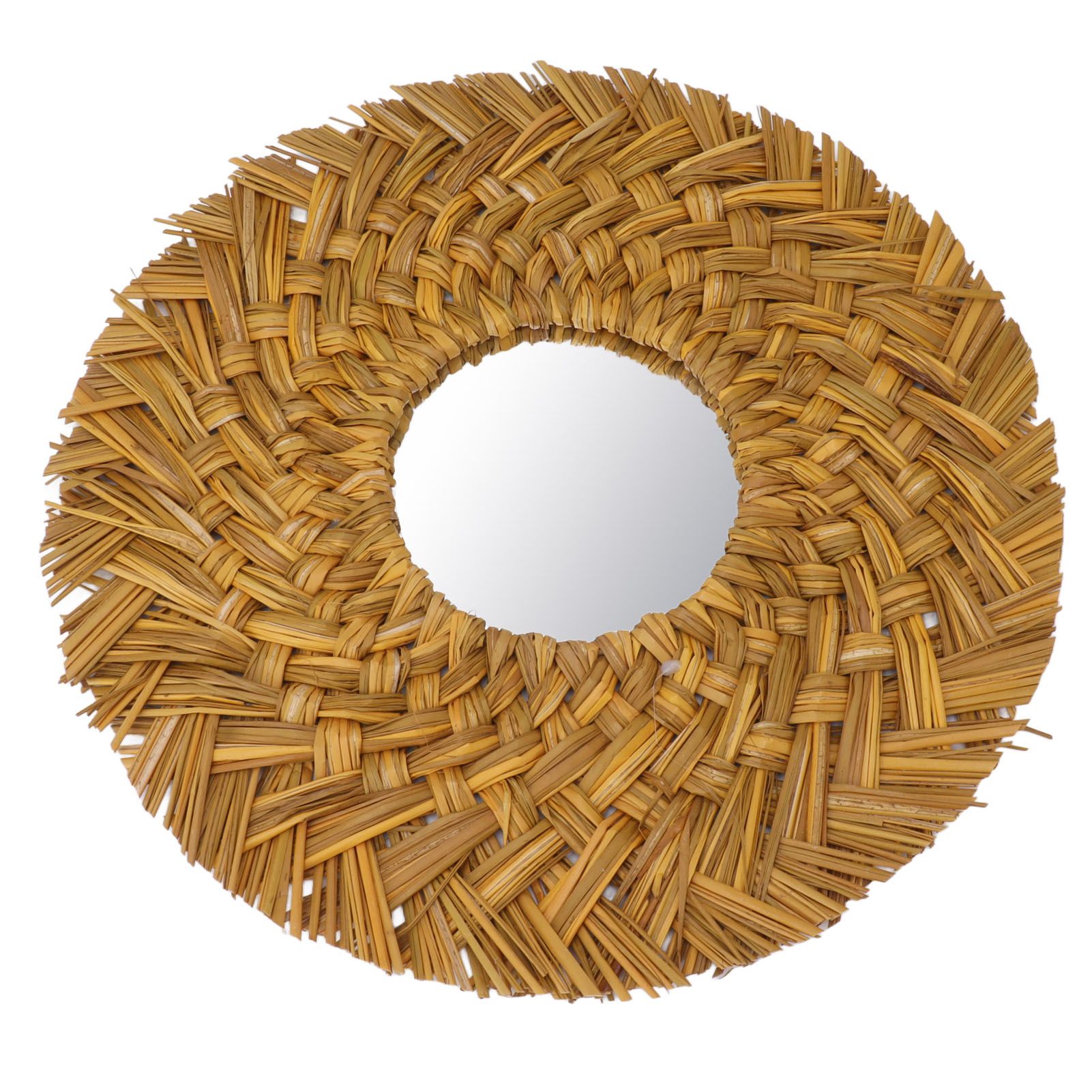 Straw Weaving Wall Mirror Retro Beautiful Woven Wall Hanging Mirror for Dorm Room Decoration Gold - Image 3