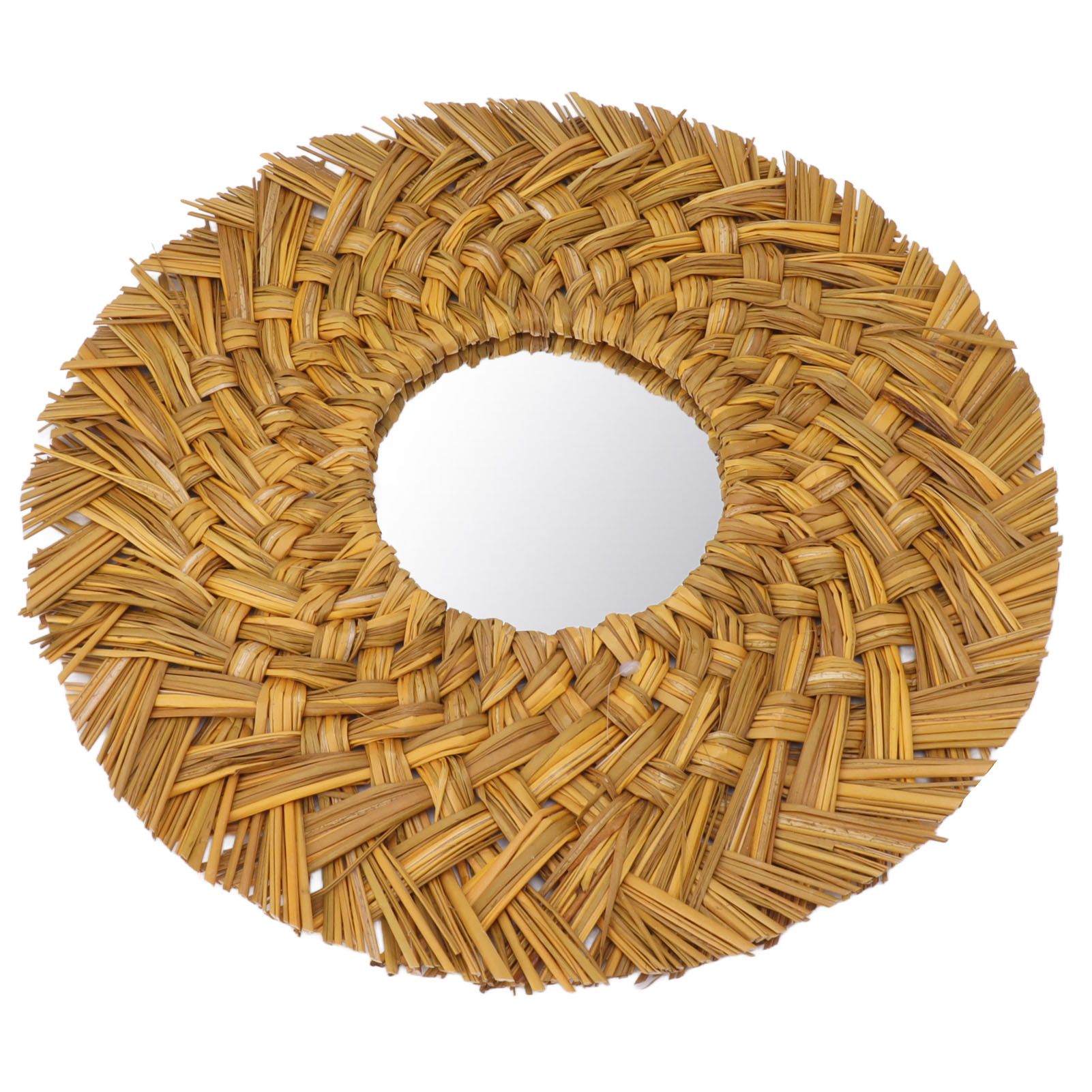 Straw Weaving Wall Mirror Retro Beautiful Woven Wall Hanging Mirror for Dorm Room Decoration Gold - Image 4