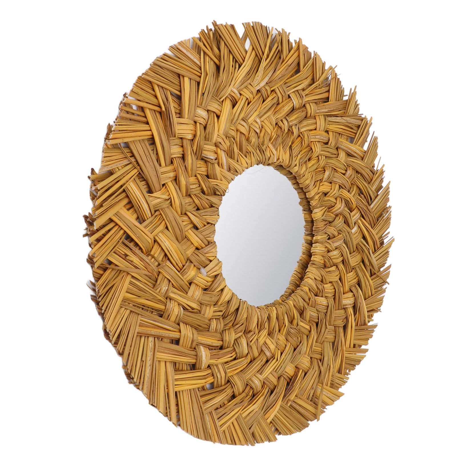Straw Weaving Wall Mirror Retro Beautiful Woven Wall Hanging Mirror for Dorm Room Decoration Gold - Image 5