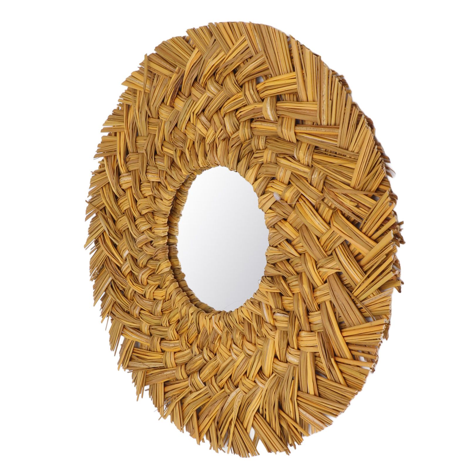 Straw Weaving Wall Mirror Retro Beautiful Woven Wall Hanging Mirror for Dorm Room Decoration Gold - Image 6