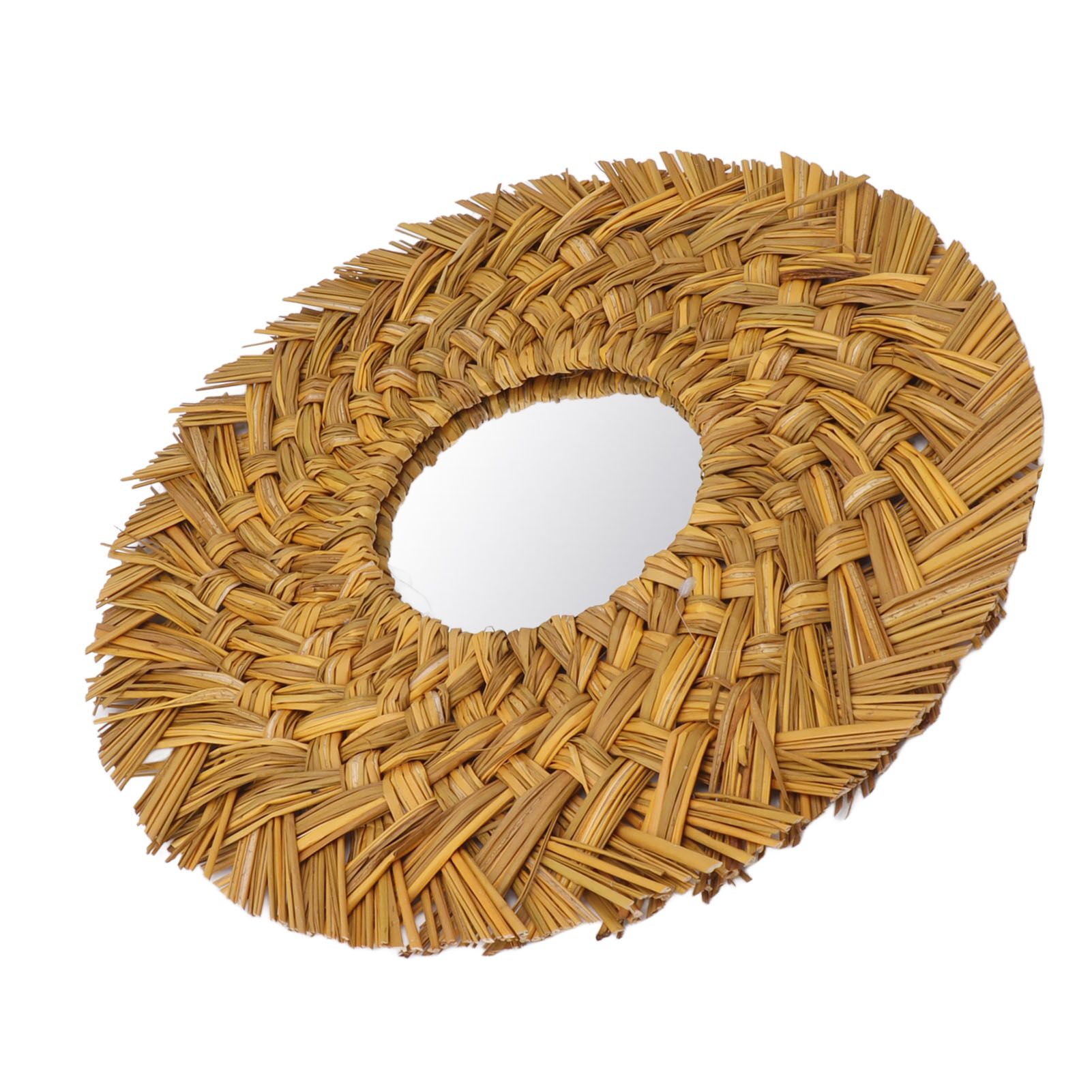 Straw Weaving Wall Mirror Retro Beautiful Woven Wall Hanging Mirror for Dorm Room Decoration Gold - Image 7
