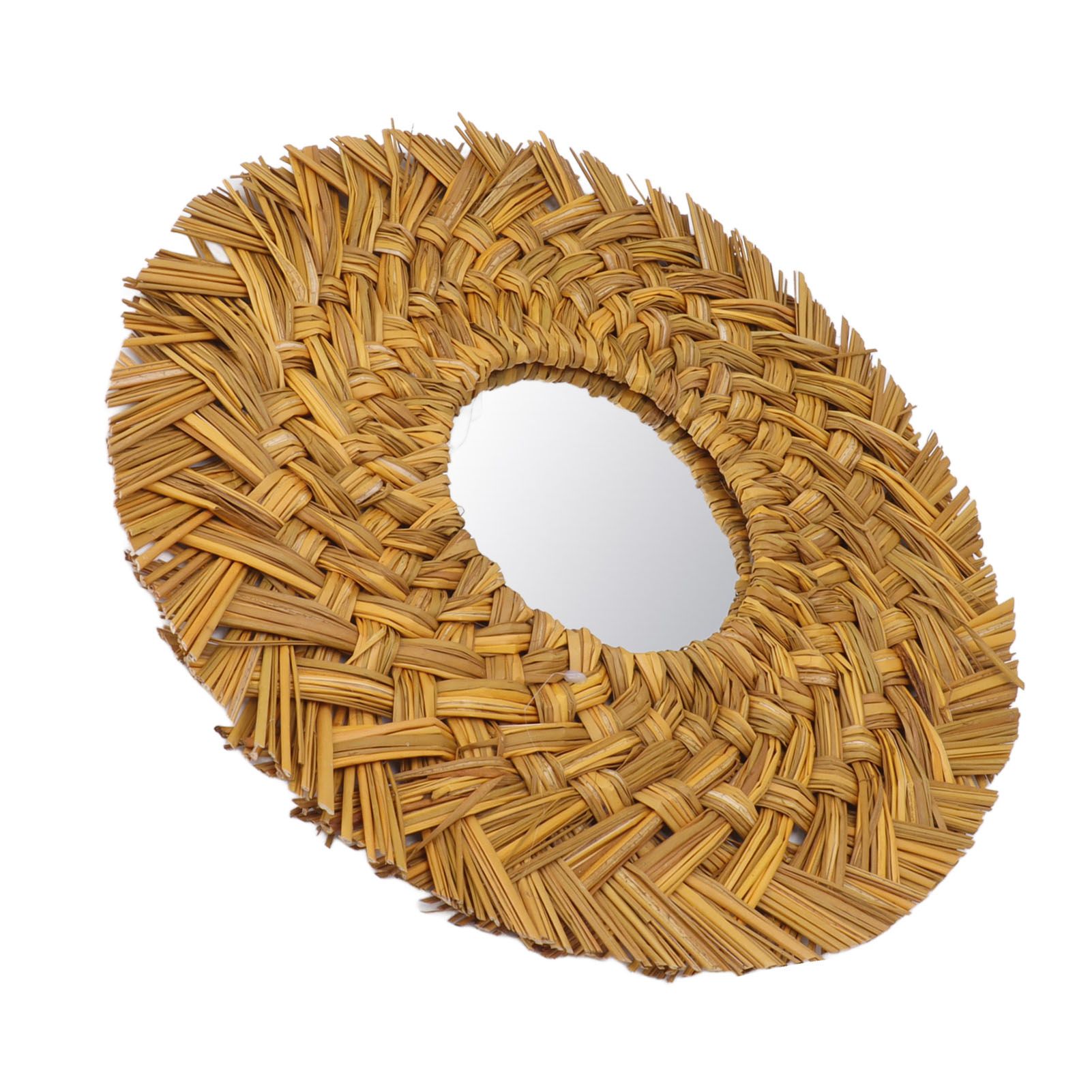Straw Weaving Wall Mirror Retro Beautiful Woven Wall Hanging Mirror for Dorm Room Decoration Gold - Image 8