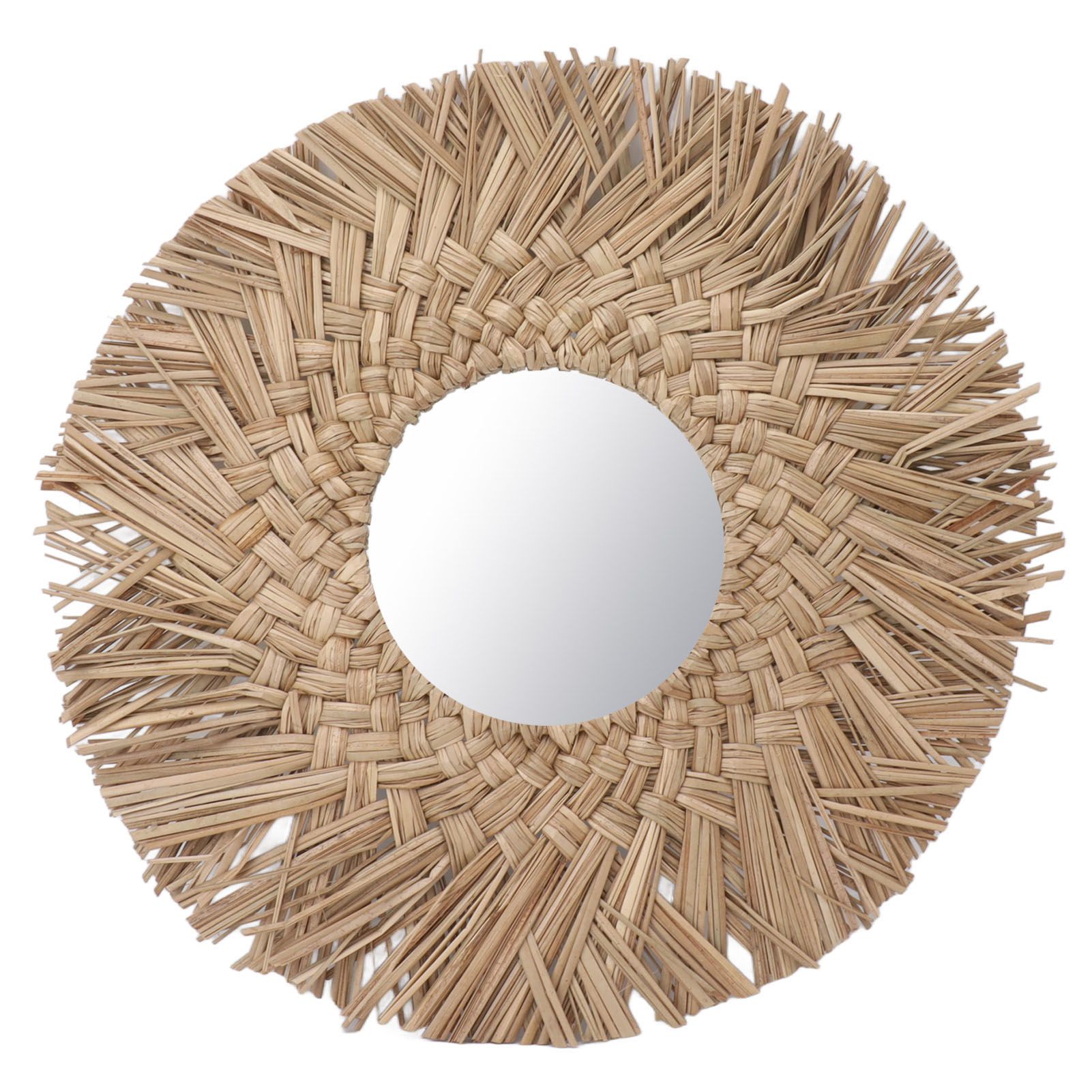 Straw Weaving Wall Mirror Retro Beautiful Woven Wall Hanging Mirror for Dorm Room Decoration Nature - Image 1