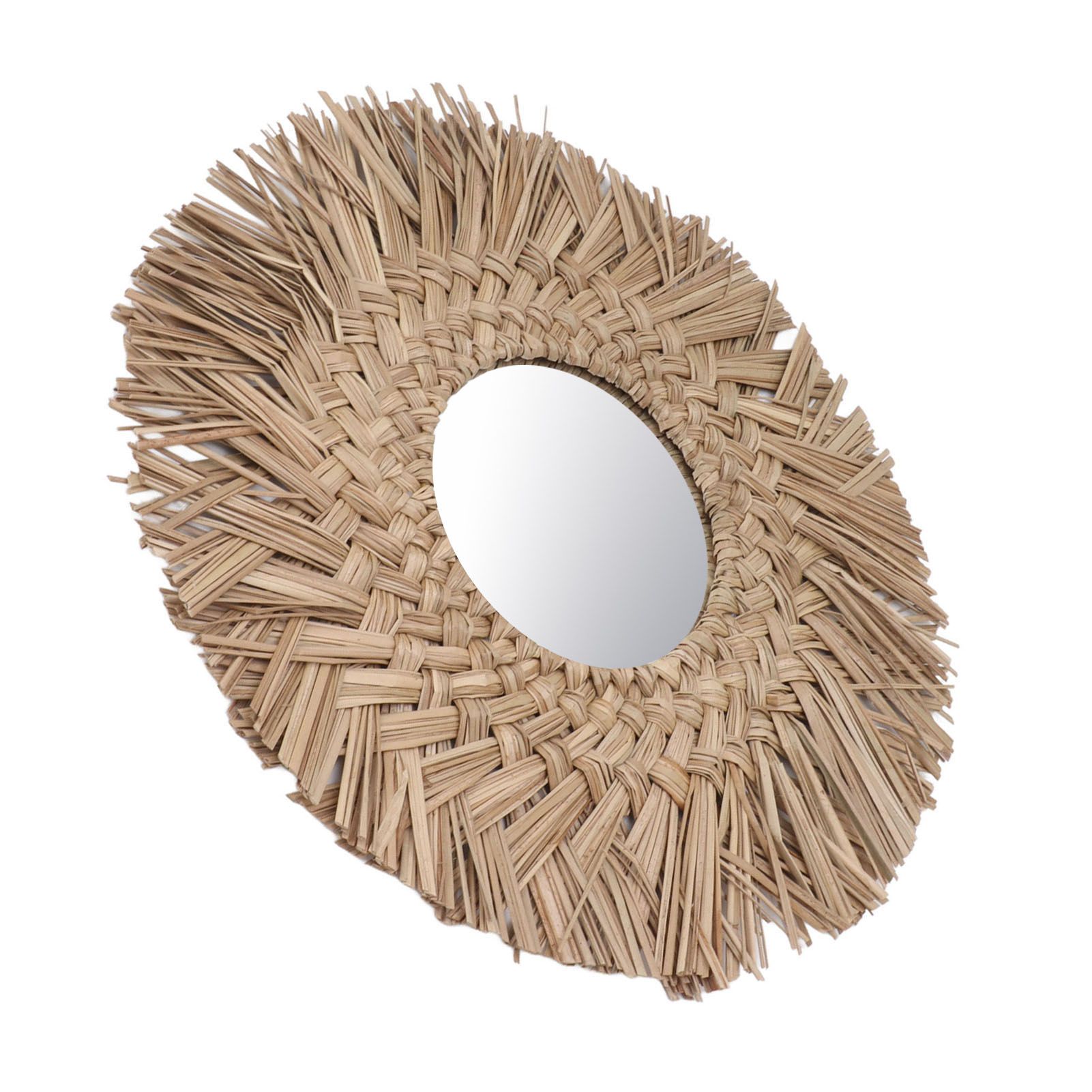 Straw Weaving Wall Mirror Retro Beautiful Woven Wall Hanging Mirror for Dorm Room Decoration Nature - Image 2