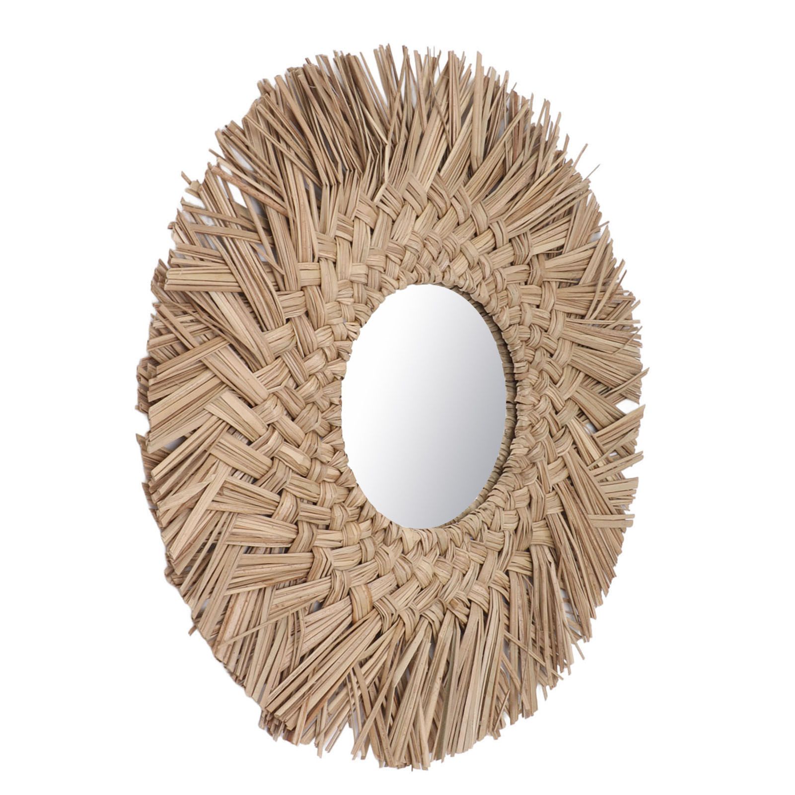Straw Weaving Wall Mirror Retro Beautiful Woven Wall Hanging Mirror for Dorm Room Decoration Nature - Image 3