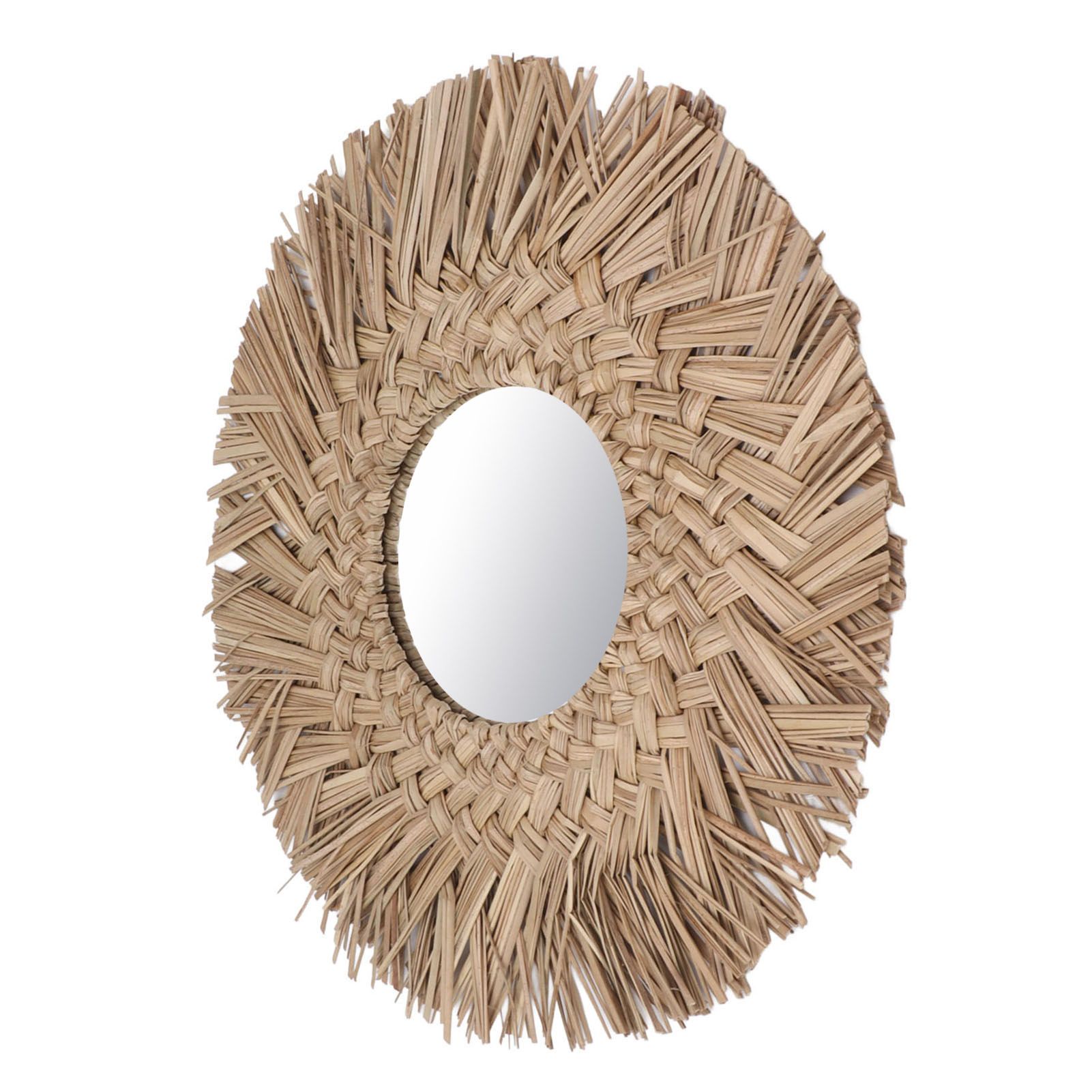 Straw Weaving Wall Mirror Retro Beautiful Woven Wall Hanging Mirror for Dorm Room Decoration Nature - Image 4