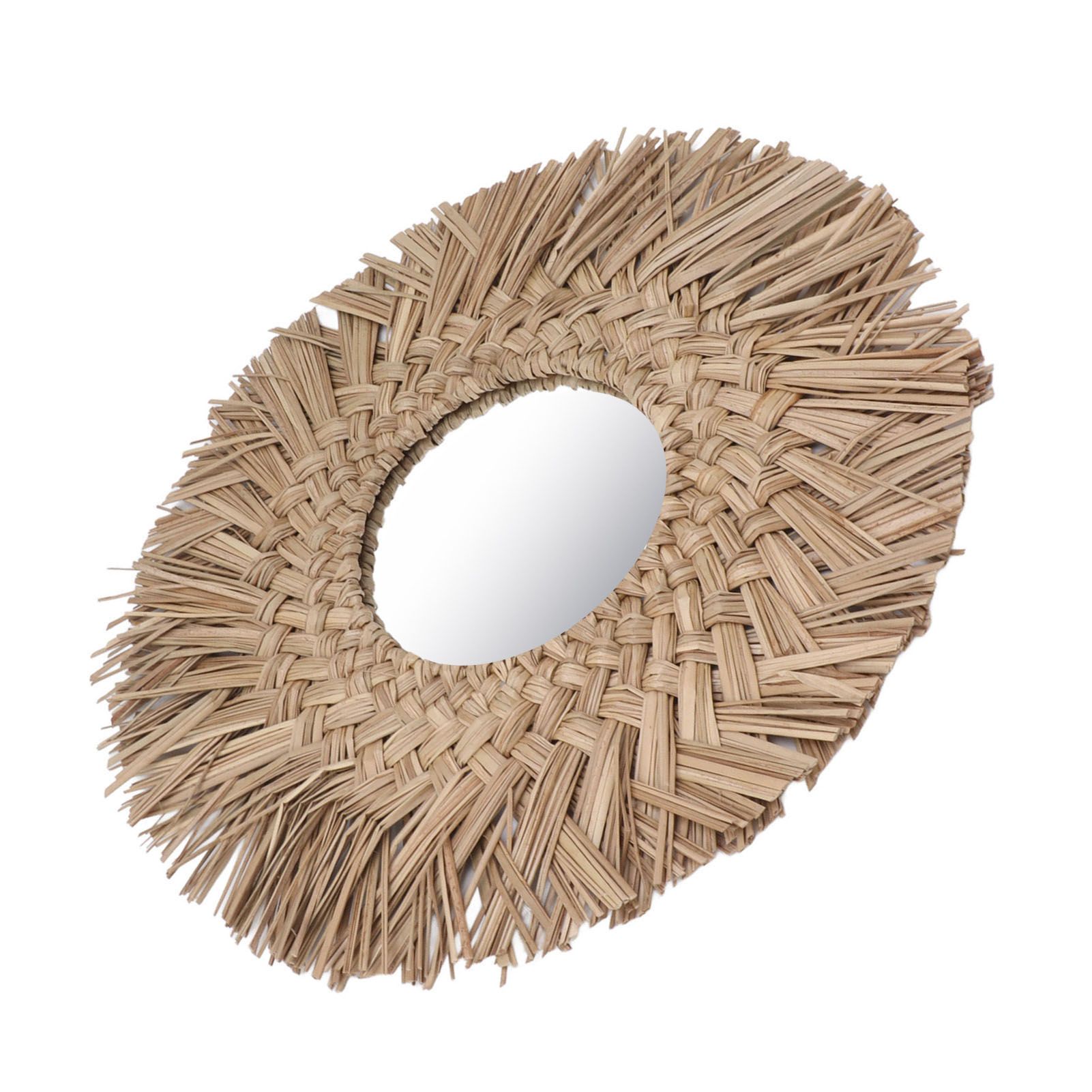 Straw Weaving Wall Mirror Retro Beautiful Woven Wall Hanging Mirror for Dorm Room Decoration Nature - Image 5