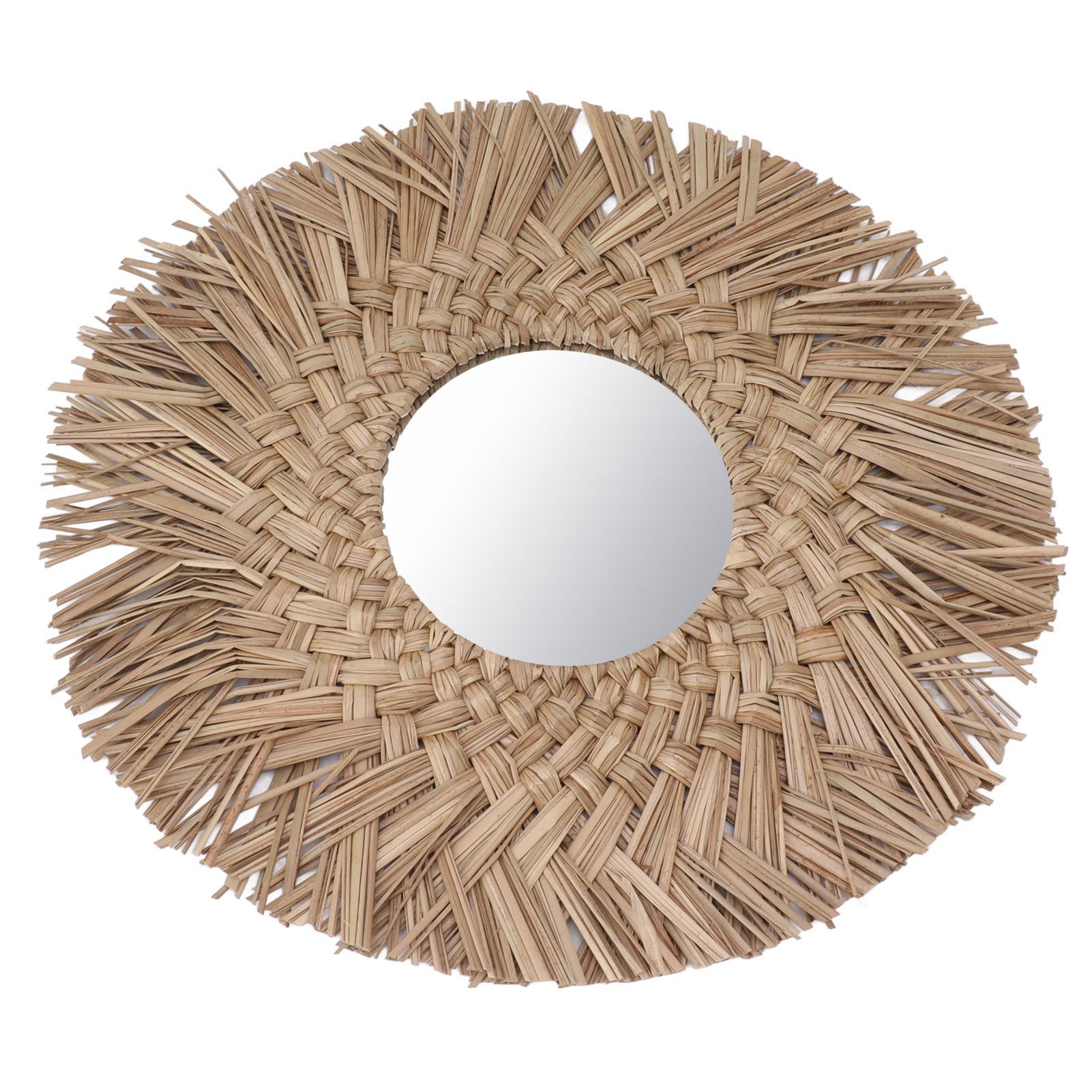 Straw Weaving Wall Mirror Retro Beautiful Woven Wall Hanging Mirror for Dorm Room Decoration Nature - Image 6