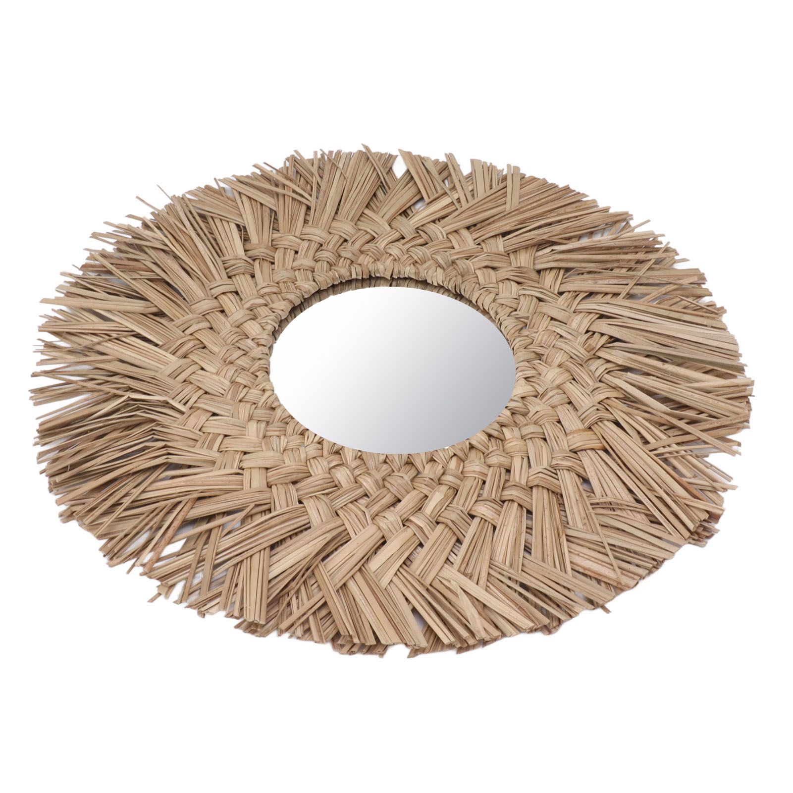 Straw Weaving Wall Mirror Retro Beautiful Woven Wall Hanging Mirror for Dorm Room Decoration Nature - Image 7