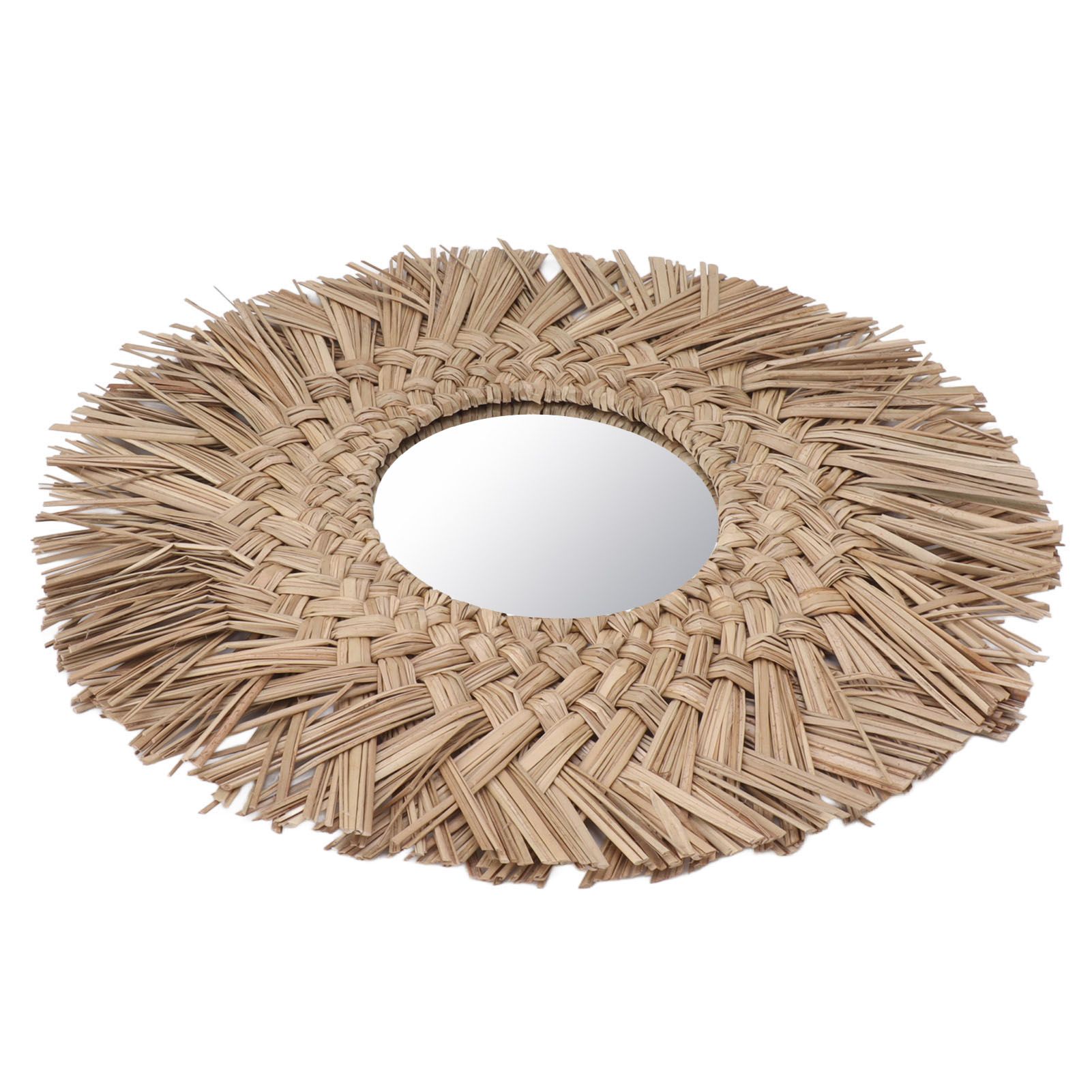 Straw Weaving Wall Mirror Retro Beautiful Woven Wall Hanging Mirror for Dorm Room Decoration Nature - Image 8