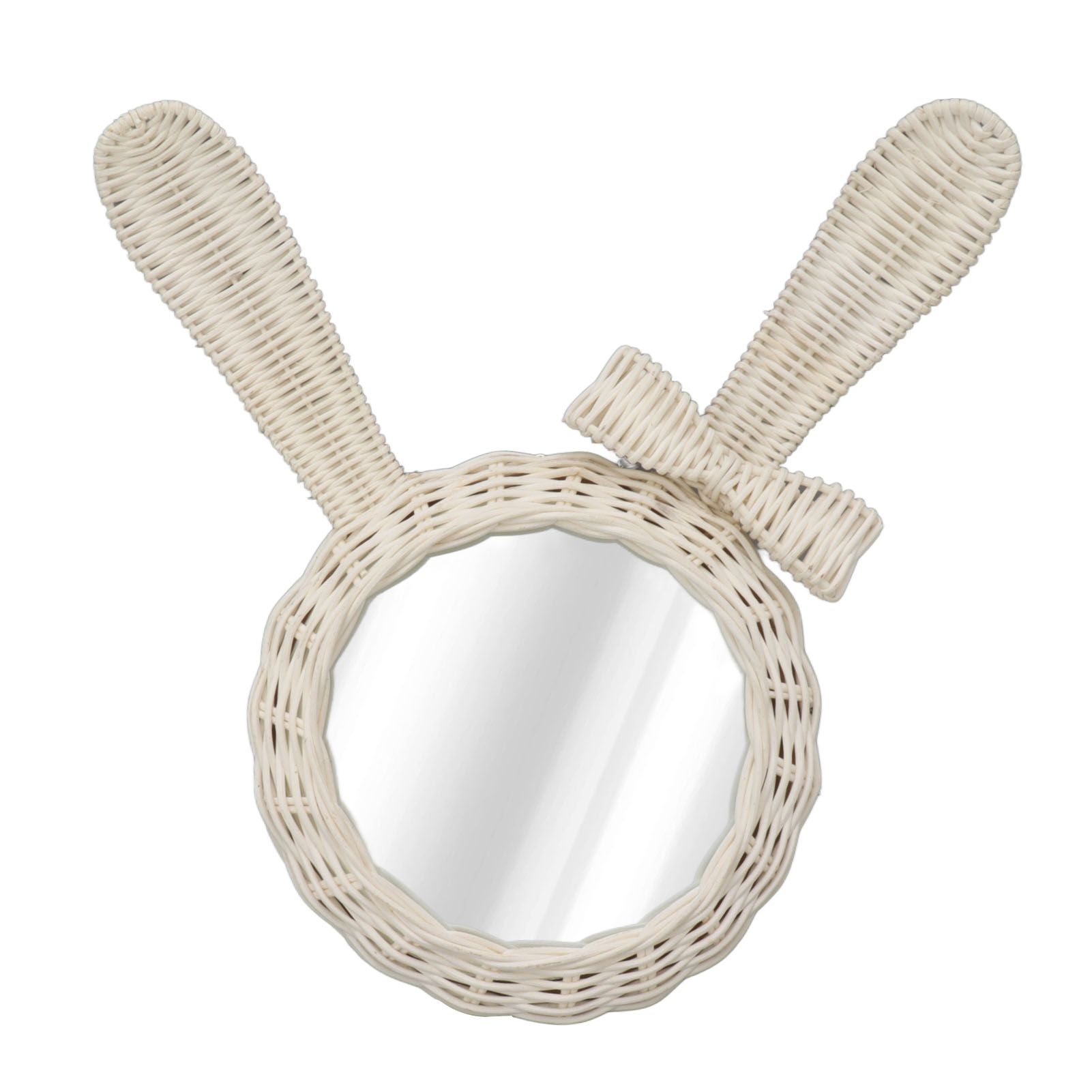 Decorative Mirror White Rabbit Shaped Retro HD Rattan Mirror for Bathroom Bedroom - Image 1