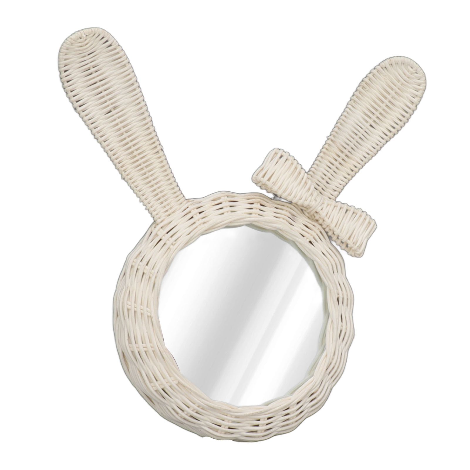 Decorative Mirror White Rabbit Shaped Retro HD Rattan Mirror for Bathroom Bedroom - Image 2