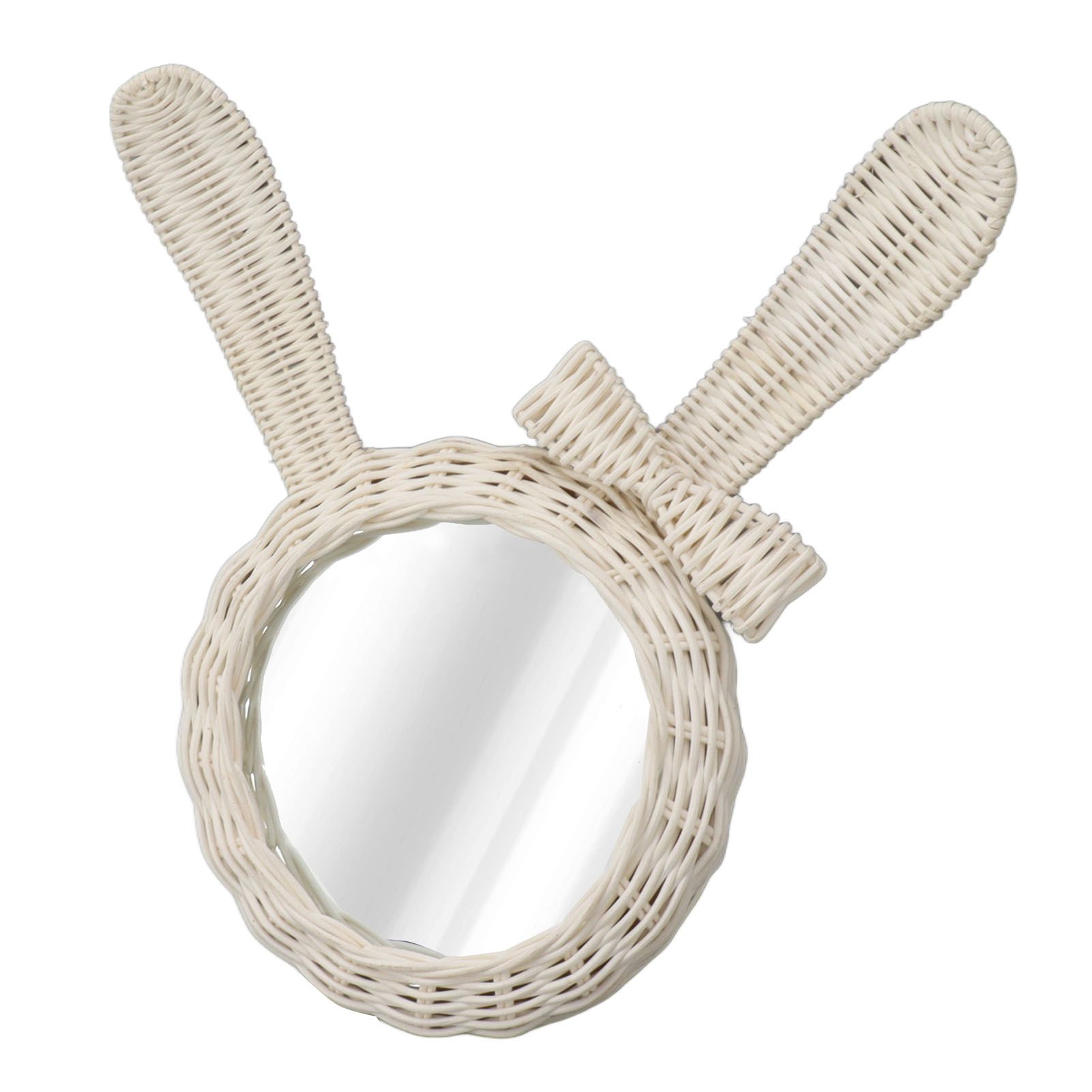 Decorative Mirror White Rabbit Shaped Retro HD Rattan Mirror for Bathroom Bedroom - Image 3