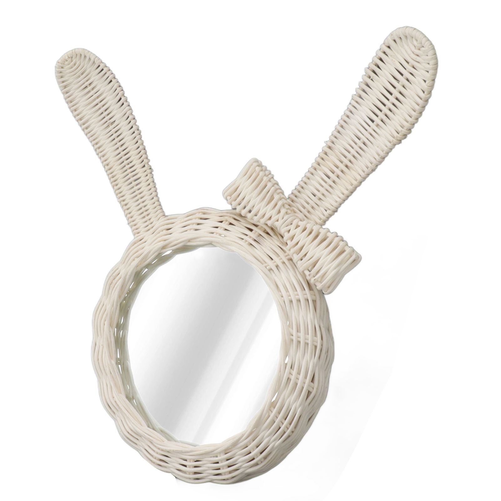 Decorative Mirror White Rabbit Shaped Retro HD Rattan Mirror for Bathroom Bedroom - Image 4