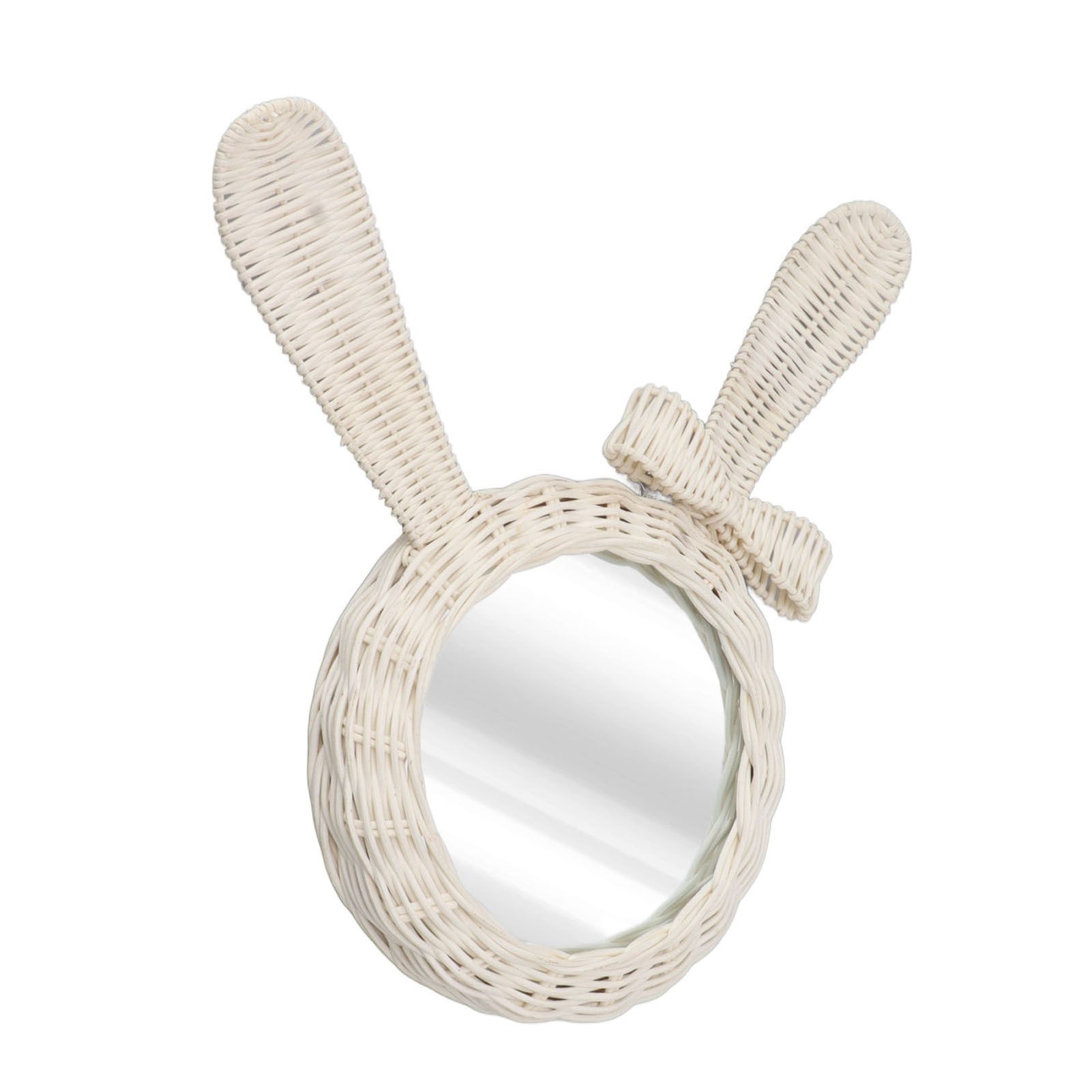 Decorative Mirror White Rabbit Shaped Retro HD Rattan Mirror for Bathroom Bedroom - Image 5