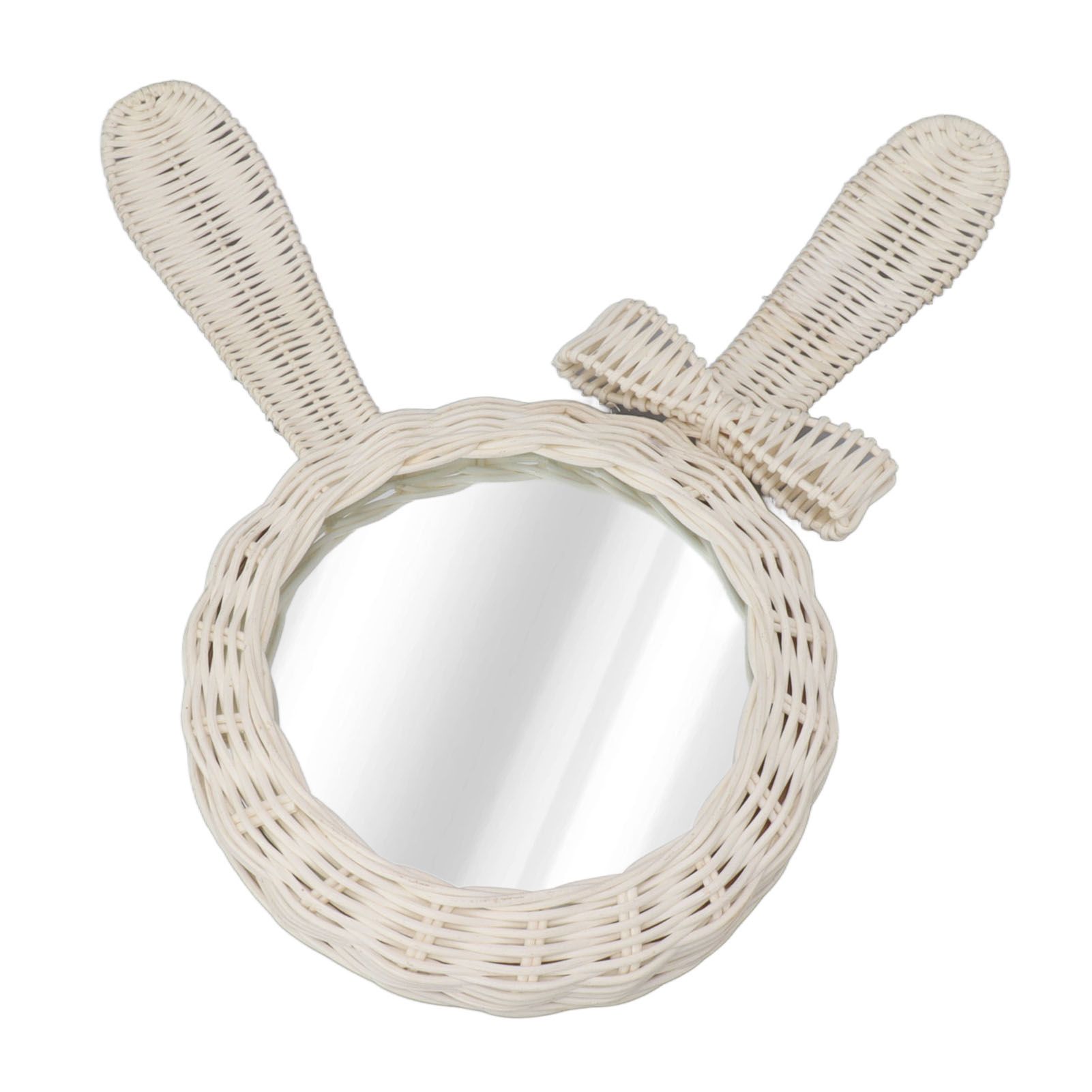 Decorative Mirror White Rabbit Shaped Retro HD Rattan Mirror for Bathroom Bedroom - Image 6