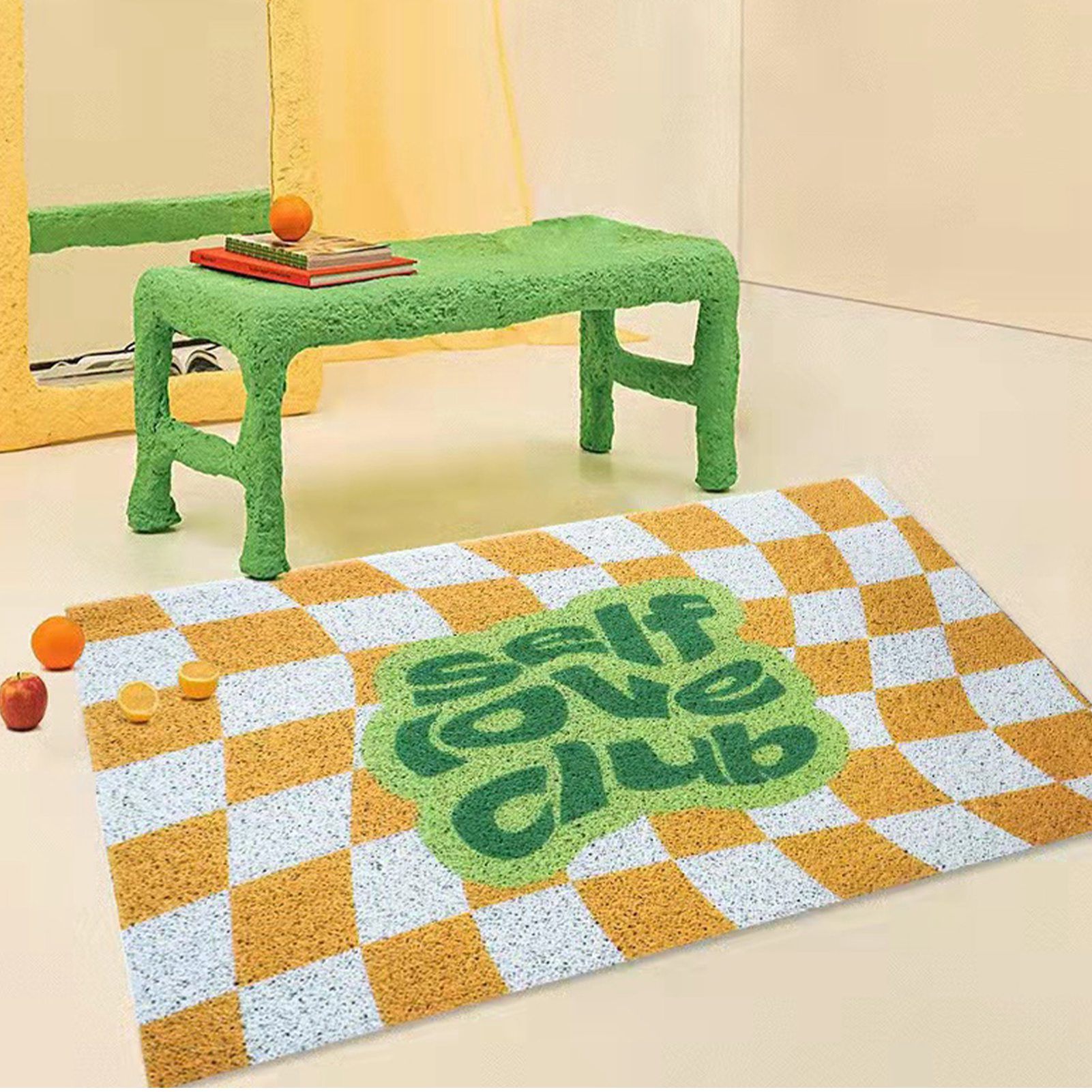 Checkerboard Kitchen Rugs Washable Hallway Entry Carpet Non Slip Entryway Runner Mat for Home Restaurant Office Yellow - Image 6