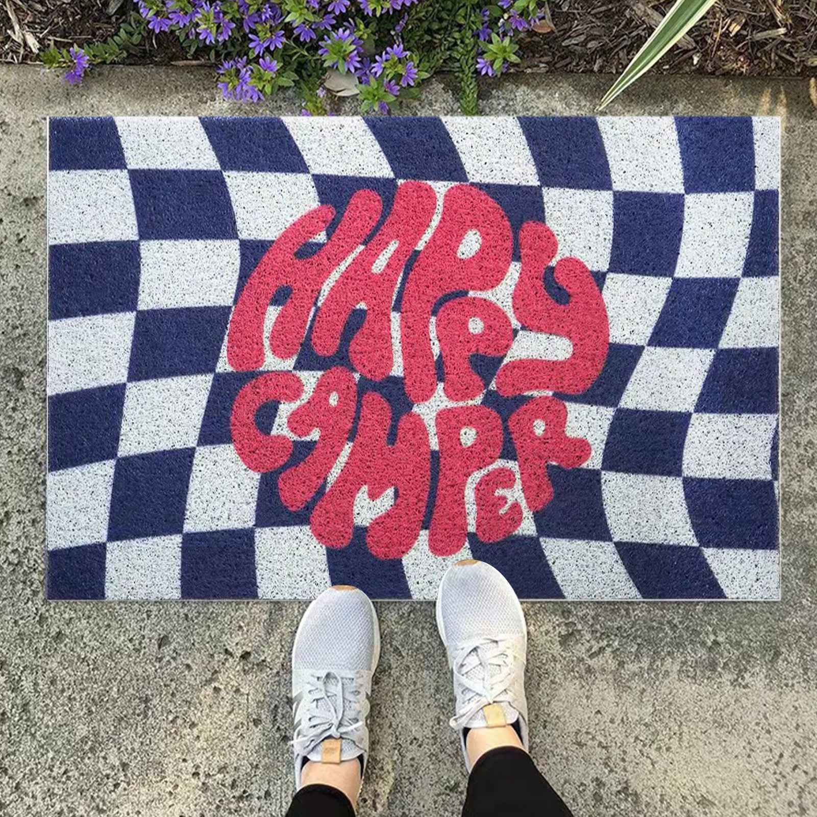 Checkerboard Kitchen Rugs Washable Hallway Entry Carpet Non Slip Entryway Runner Mat for Home Restaurant Office Blue - Image 6