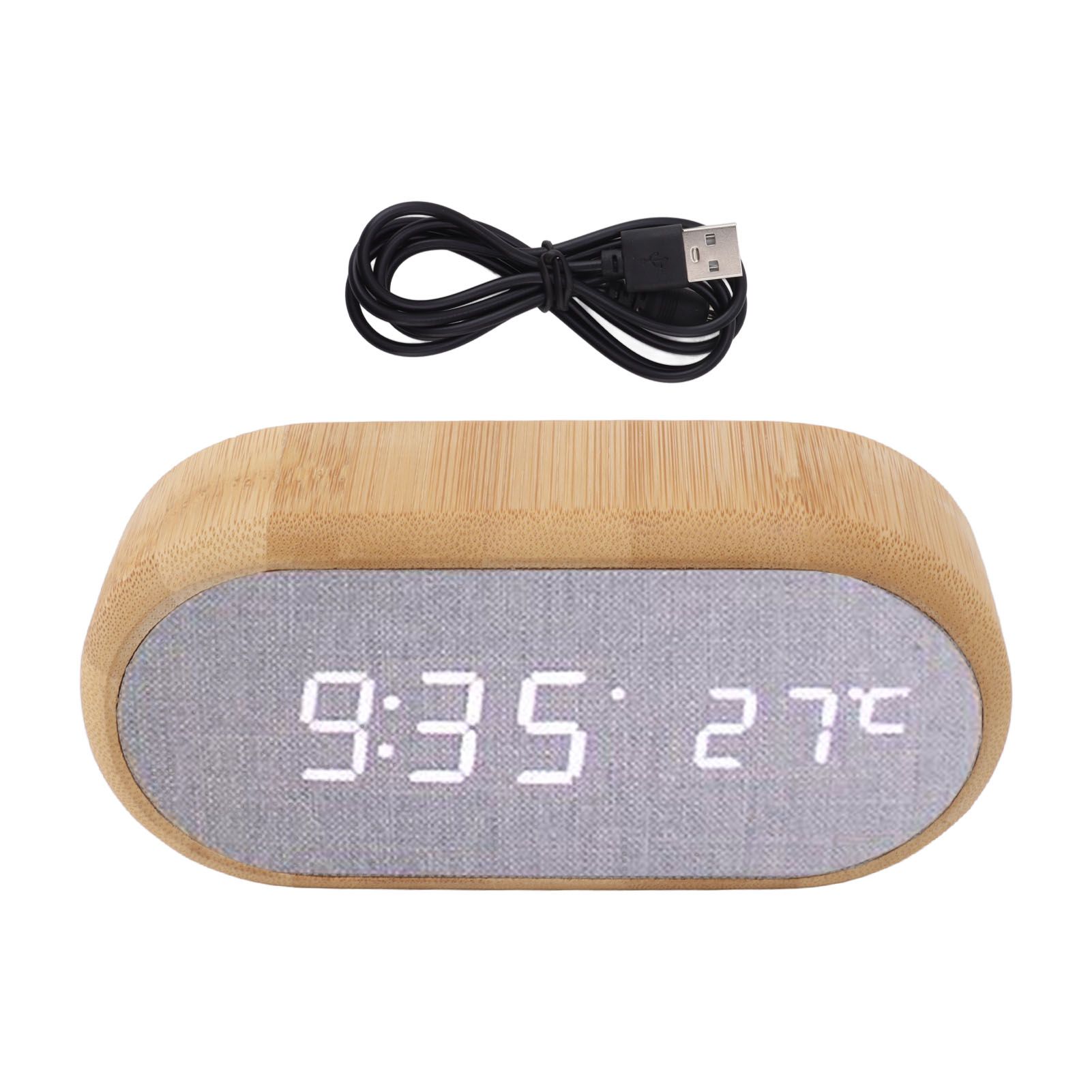 Wooden Alarm Clock Digital Voice Control LED Glowing USB Plug in Electronic Alarm Clock Home Decoration - Image 1