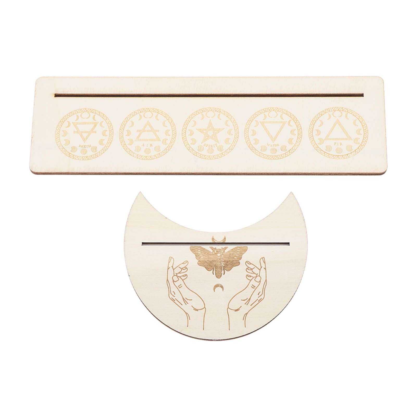2 Pieces Wooden Tarot Card Stand Holder Stable Moon Shape and Rectangle Wooden Tarot Card Display Stand Base Type A - Image 1