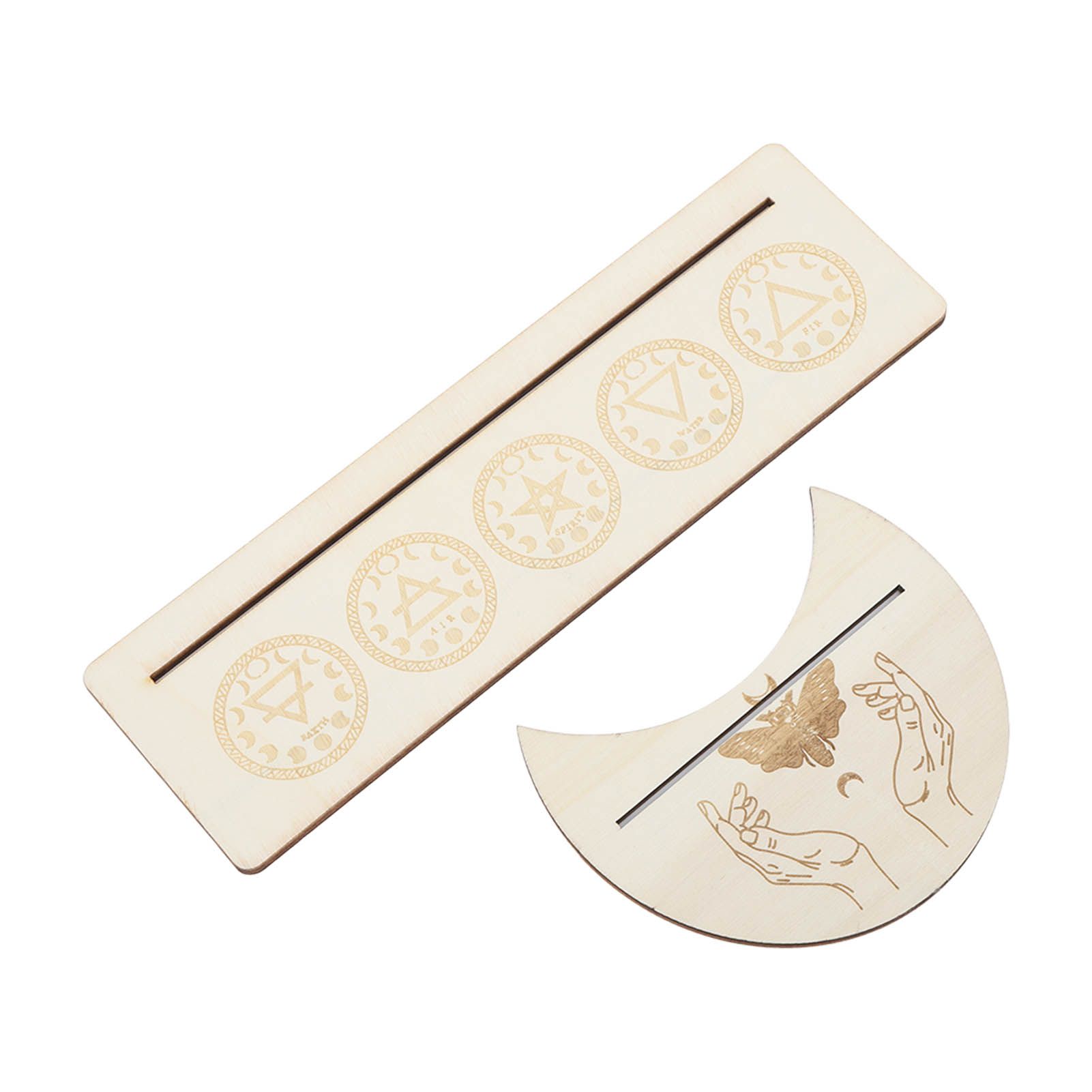 2 Pieces Wooden Tarot Card Stand Holder Stable Moon Shape and Rectangle Wooden Tarot Card Display Stand Base Type A - Image 2