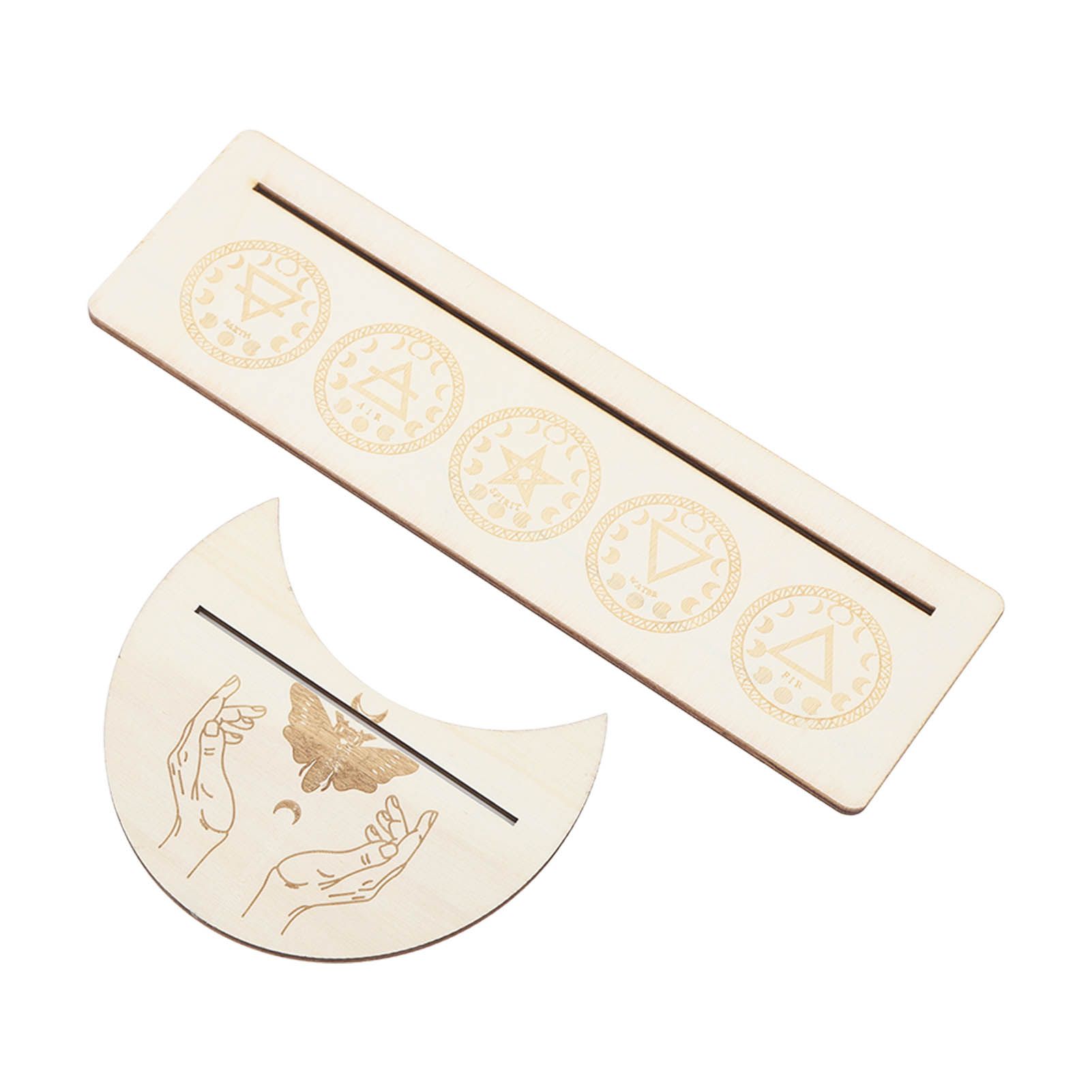 2 Pieces Wooden Tarot Card Stand Holder Stable Moon Shape and Rectangle Wooden Tarot Card Display Stand Base Type A - Image 3