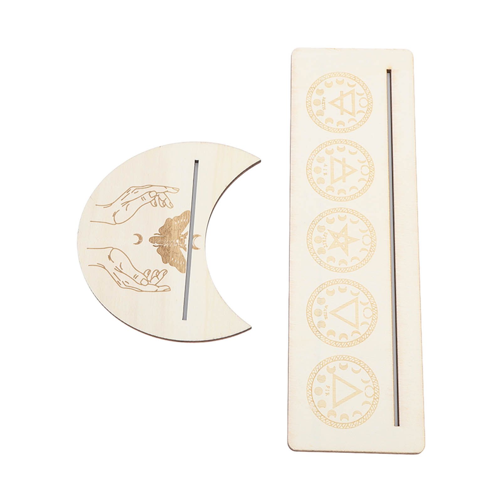 2 Pieces Wooden Tarot Card Stand Holder Stable Moon Shape and Rectangle Wooden Tarot Card Display Stand Base Type A - Image 4