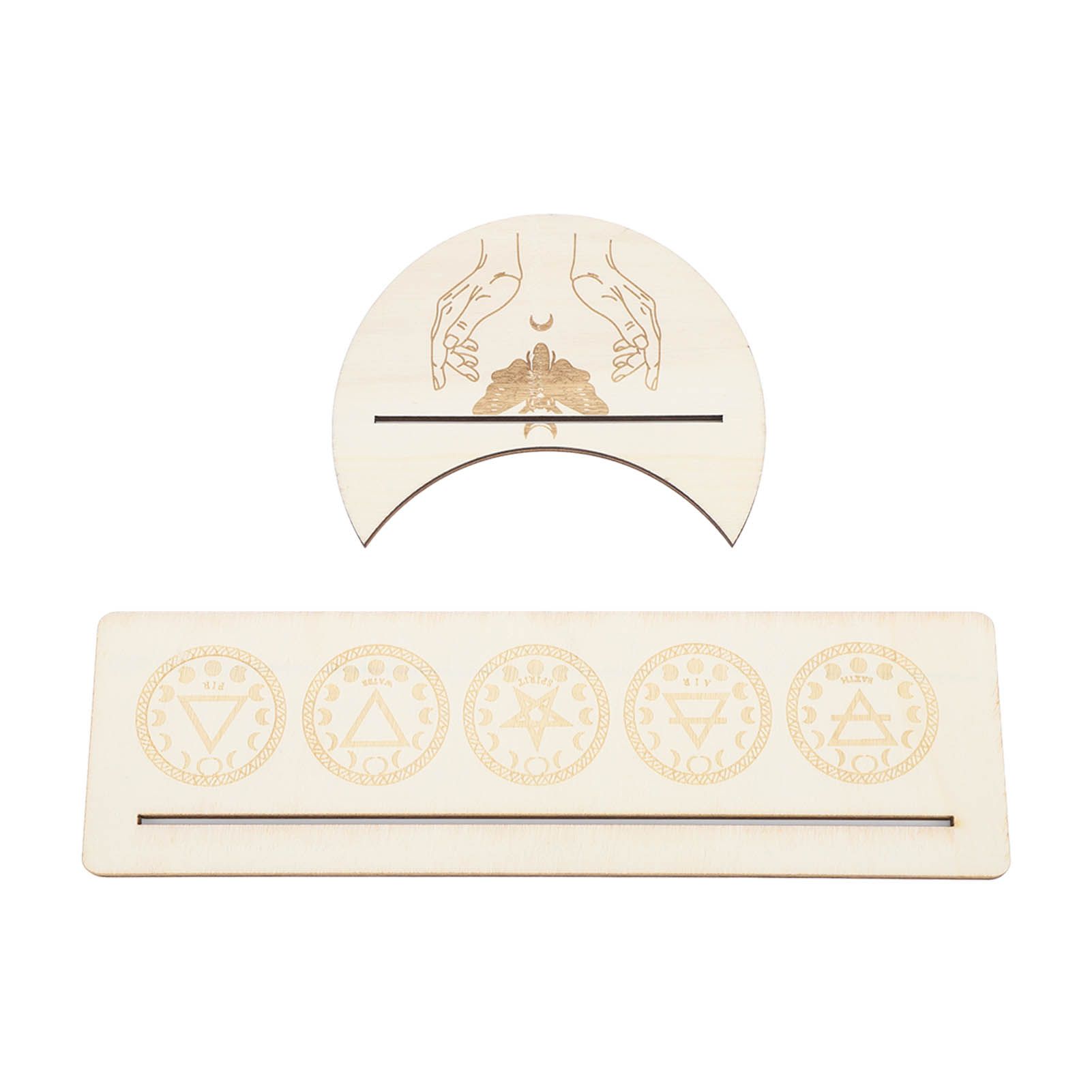 2 Pieces Wooden Tarot Card Stand Holder Stable Moon Shape and Rectangle Wooden Tarot Card Display Stand Base Type A - Image 5