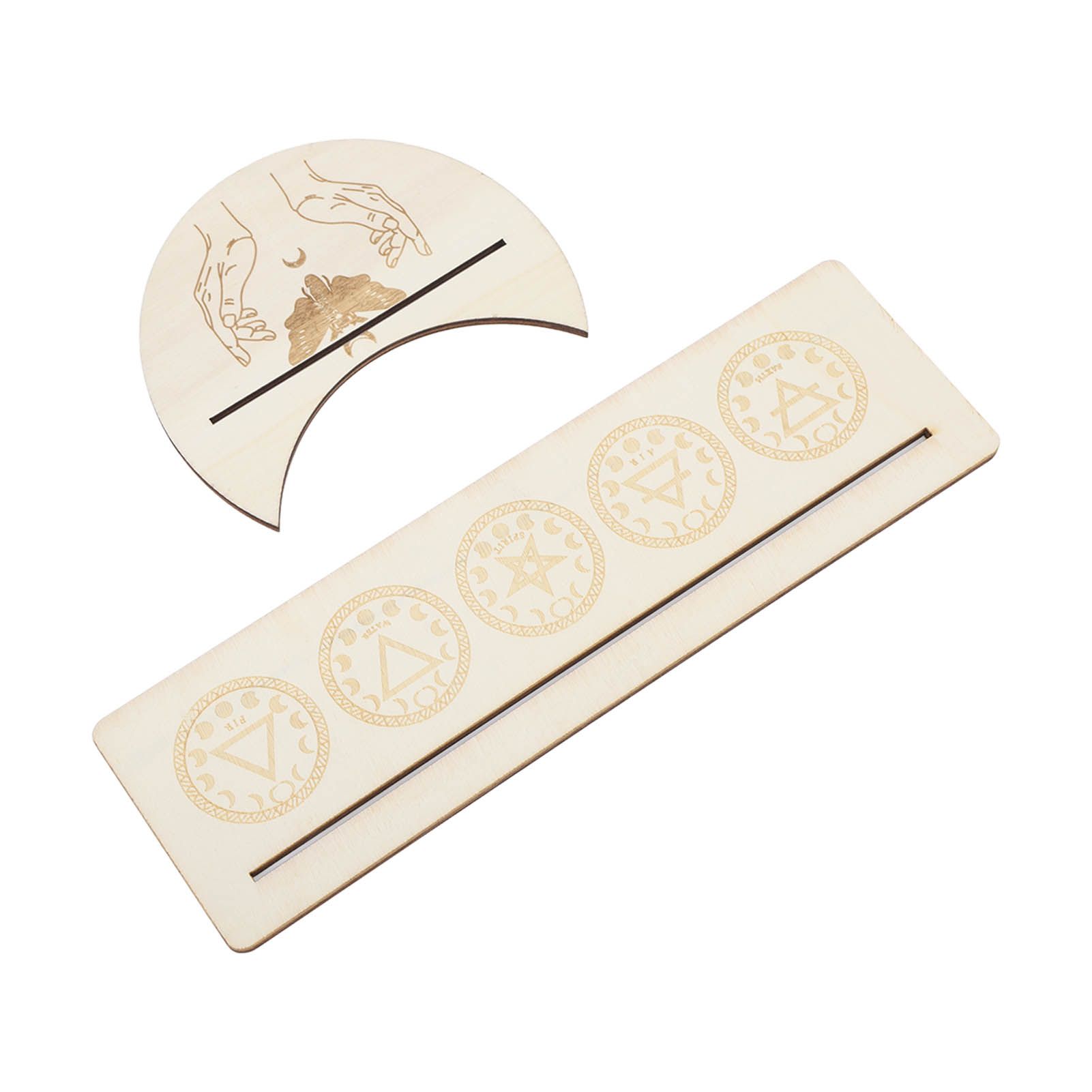 2 Pieces Wooden Tarot Card Stand Holder Stable Moon Shape and Rectangle Wooden Tarot Card Display Stand Base Type A - Image 6