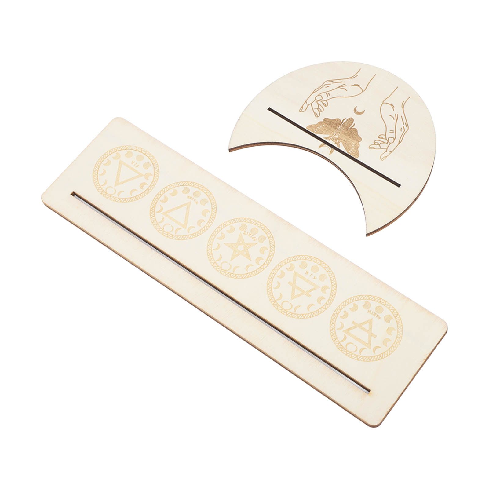 2 Pieces Wooden Tarot Card Stand Holder Stable Moon Shape and Rectangle Wooden Tarot Card Display Stand Base Type A - Image 7