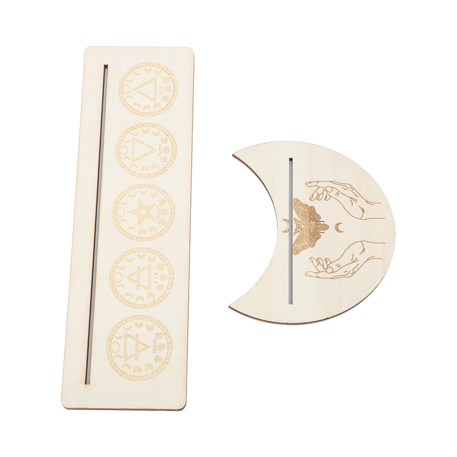 2 Pieces Wooden Tarot Card Stand Holder Stable Moon Shape and Rectangle Wooden Tarot Card Display Stand Base Type A - Image 8