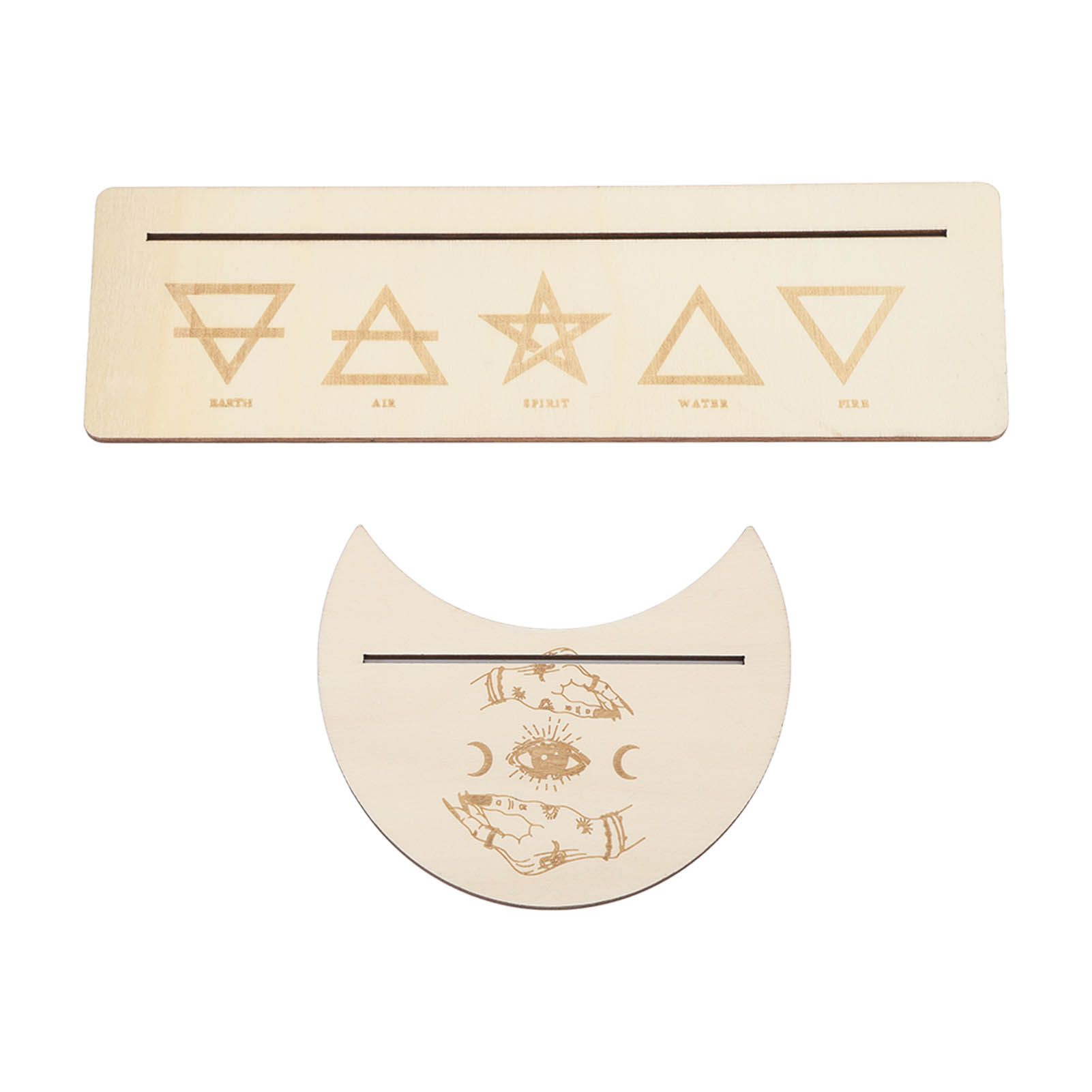 2 Pieces Wooden Tarot Card Stand Holder Stable Moon Shape and Rectangle Wooden Tarot Card Display Stand Base Type B - Image 1
