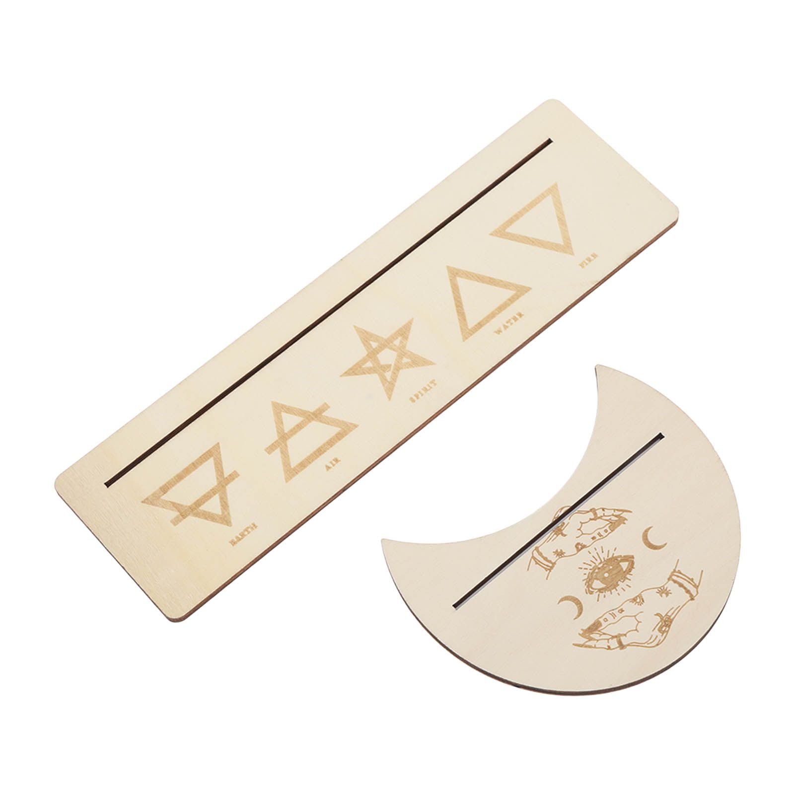 2 Pieces Wooden Tarot Card Stand Holder Stable Moon Shape and Rectangle Wooden Tarot Card Display Stand Base Type B - Image 2
