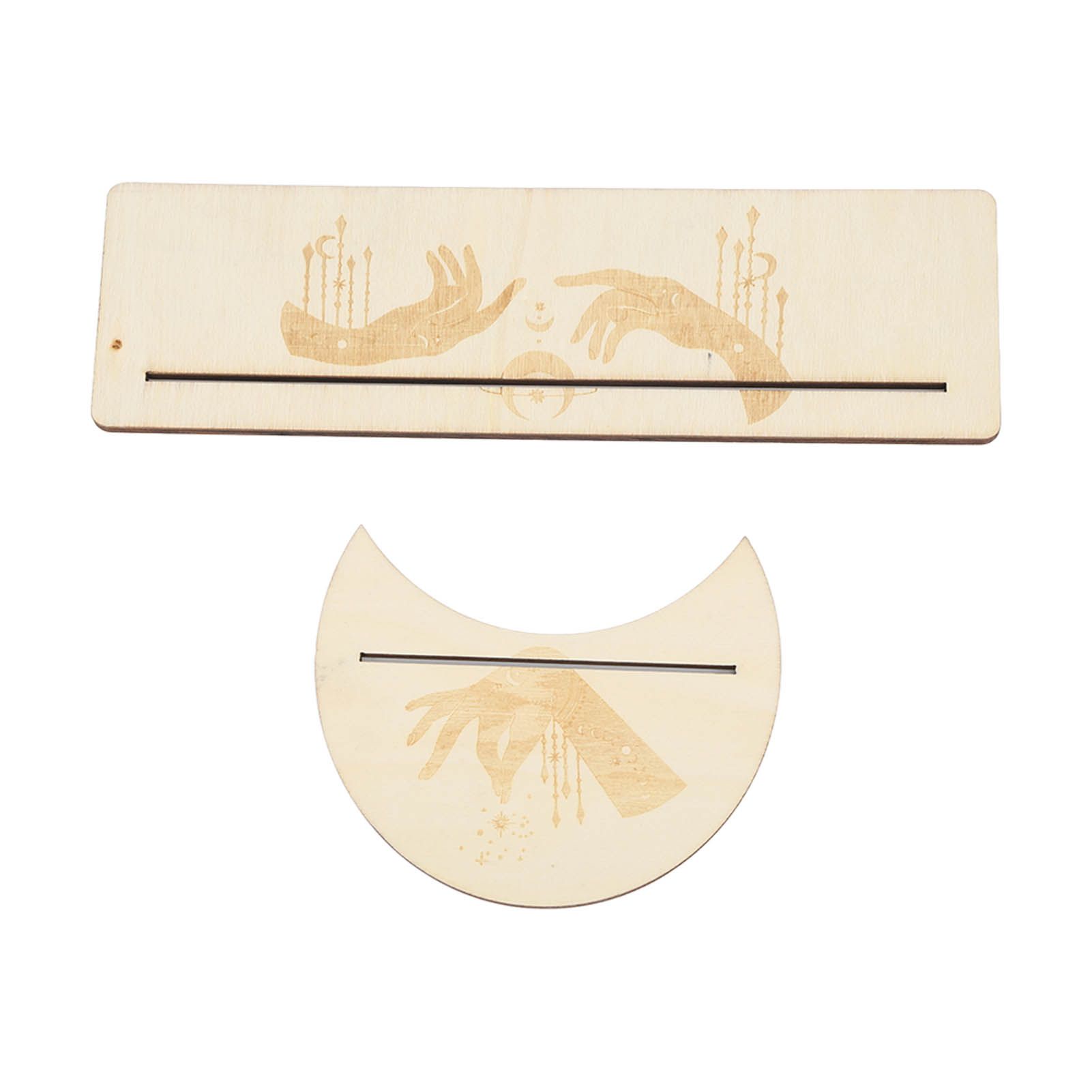 2 Pieces Wooden Tarot Card Stand Holder Stable Moon Shape and Rectangle Wooden Tarot Card Display Stand Base Type C - Image 1
